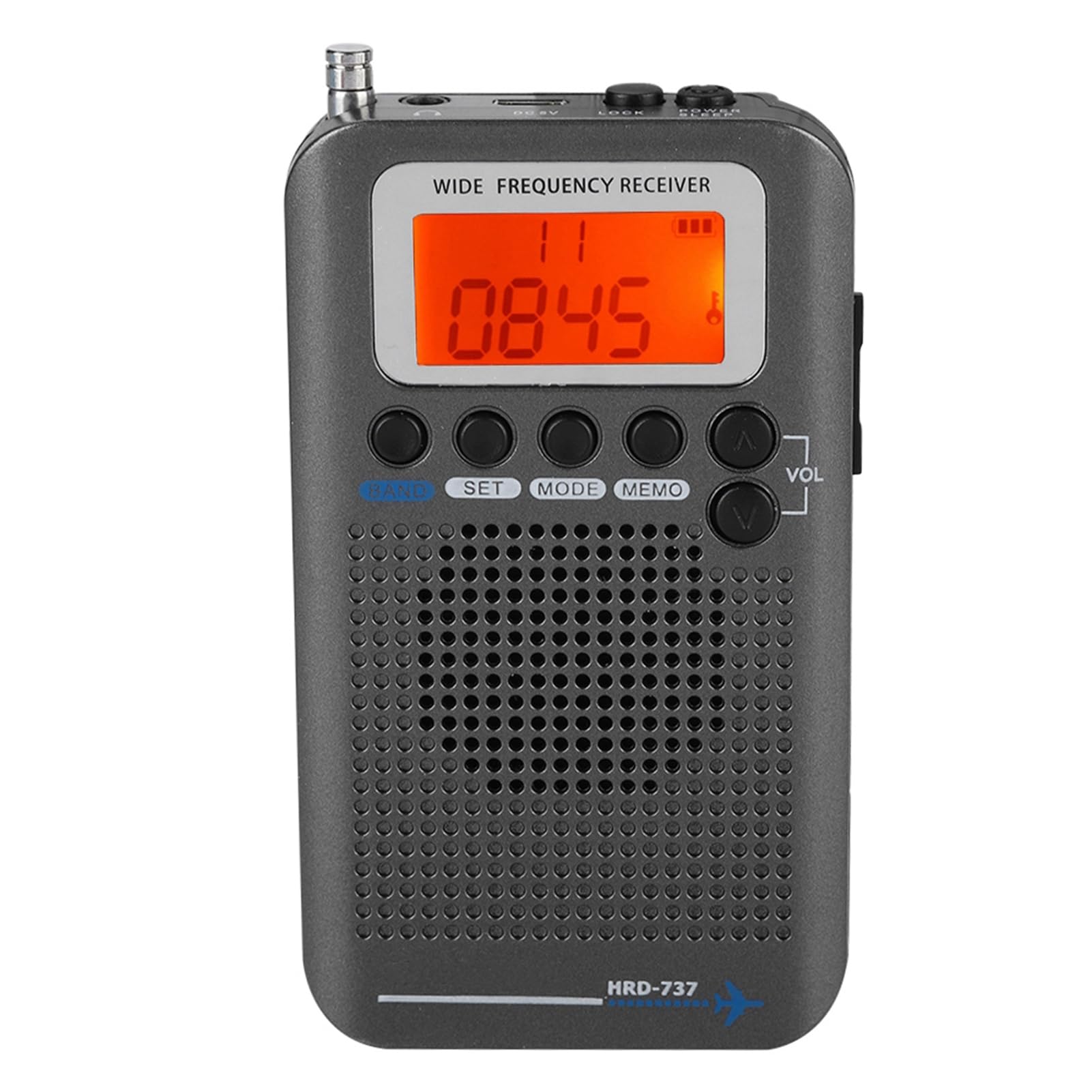 Radio VHF Airband, Receptor de Banda Aérea Portátil Escáner VHF UHF Completo Radio Grabadora AB Receptor Dorado FM Am CB SW Pantalla LCD con Retroiluminación (Black)