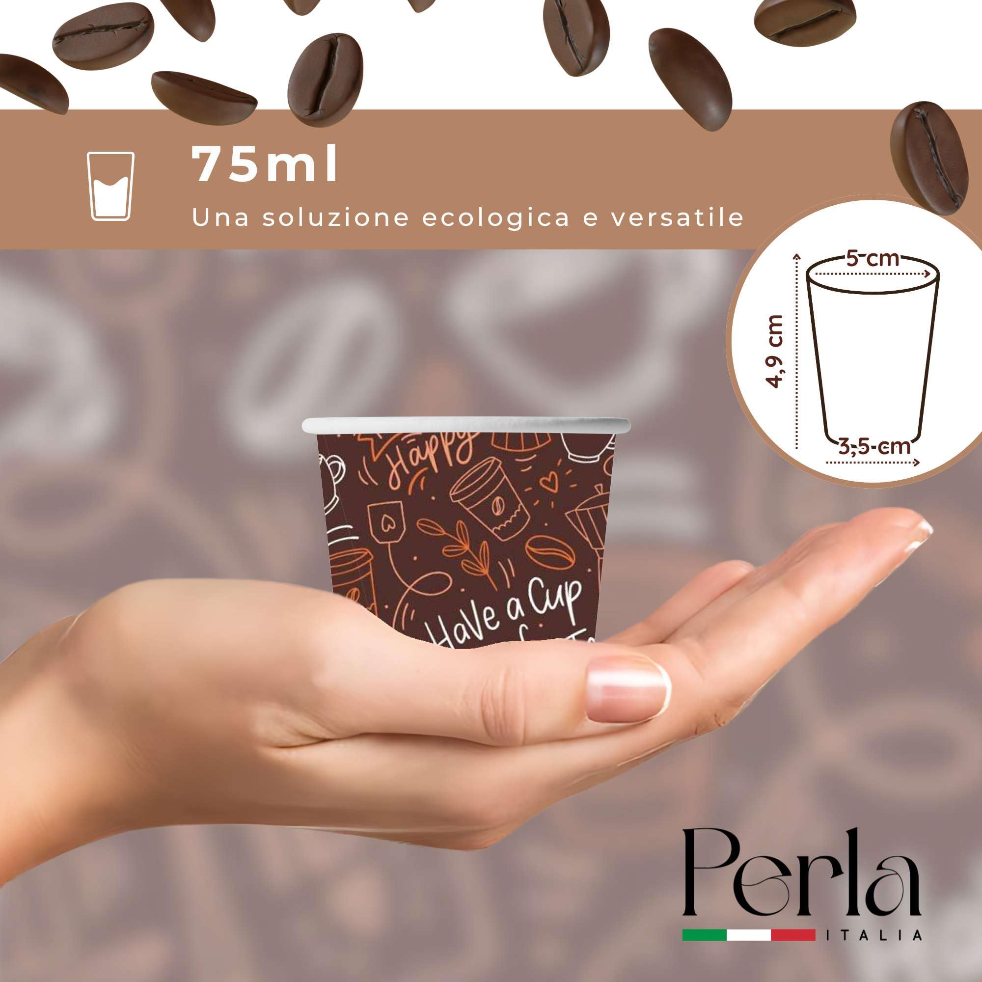 Perla Italia - 1000 Bicchierini Caffe Carta 75ml - Bicchieri Caffè Monouso - Bicchierini da Caffè Usa e Getta