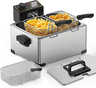 フライヤー 電気 5L 卓上フライヤー 業務用 3つバスケット付 60℃-200℃温度調節 100Ⅴ 1400W 揚げ物 天ぷら 唐揚げバスケット付き 省スペース ステンレス鋼 防錆性あり お手入れ簡単 家庭用/ギョウムヨウ