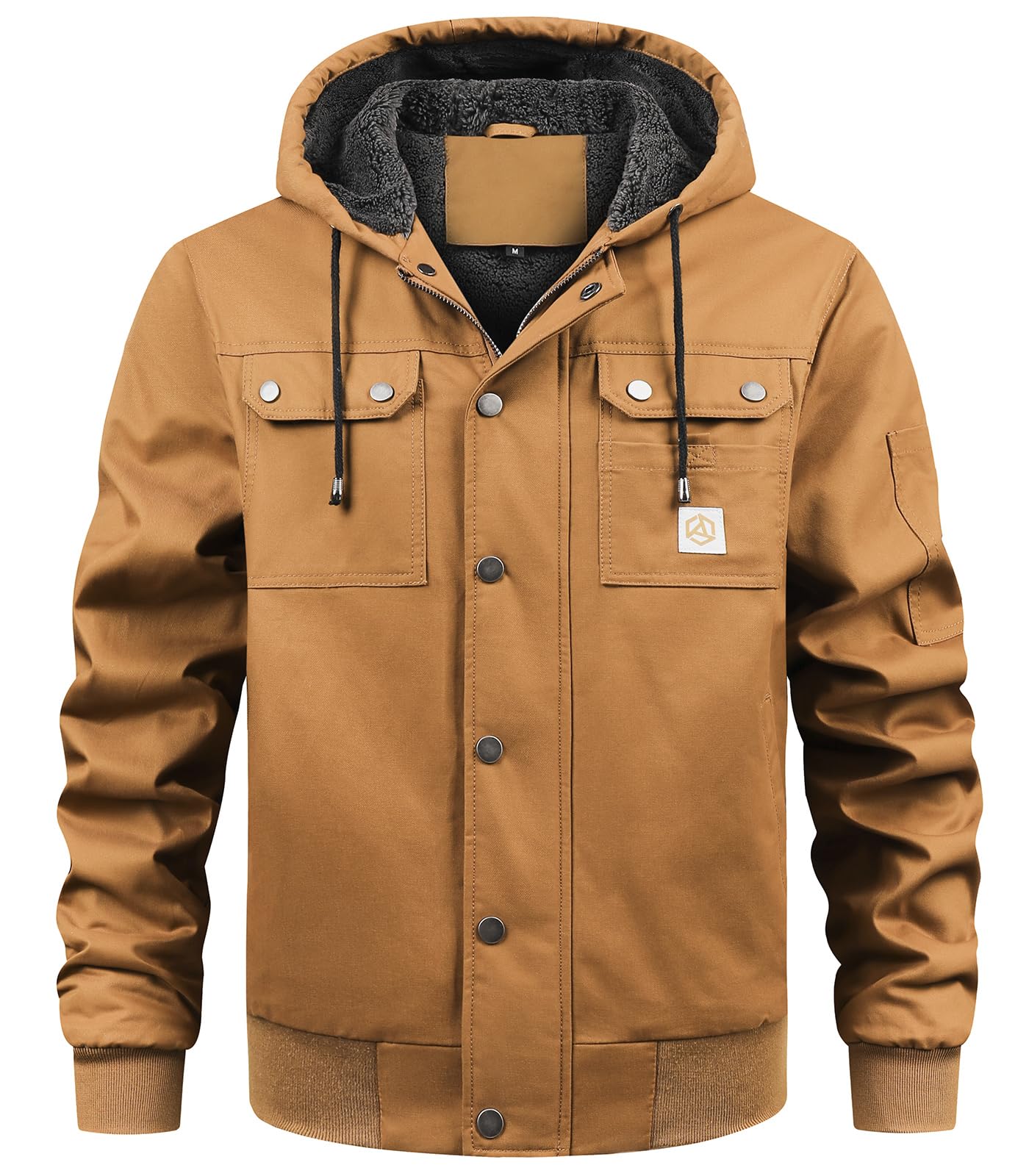 CARWORNIC Herren Kapuzenjacke Winterjacke Fleece Gefüttert Baumwolle Winddicht Casual Arbeitsjacke