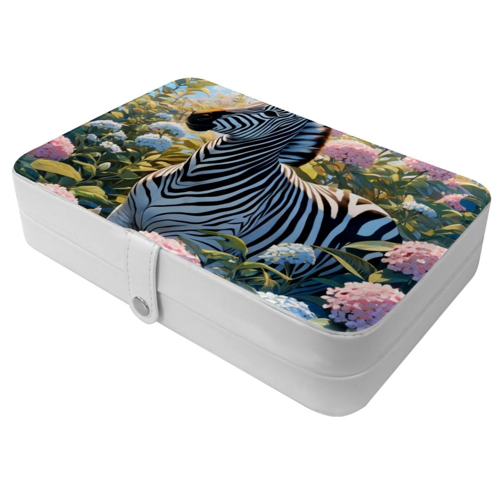 Boîte à bijoux voyage femme | Mini organisateur zèbre et fleurs