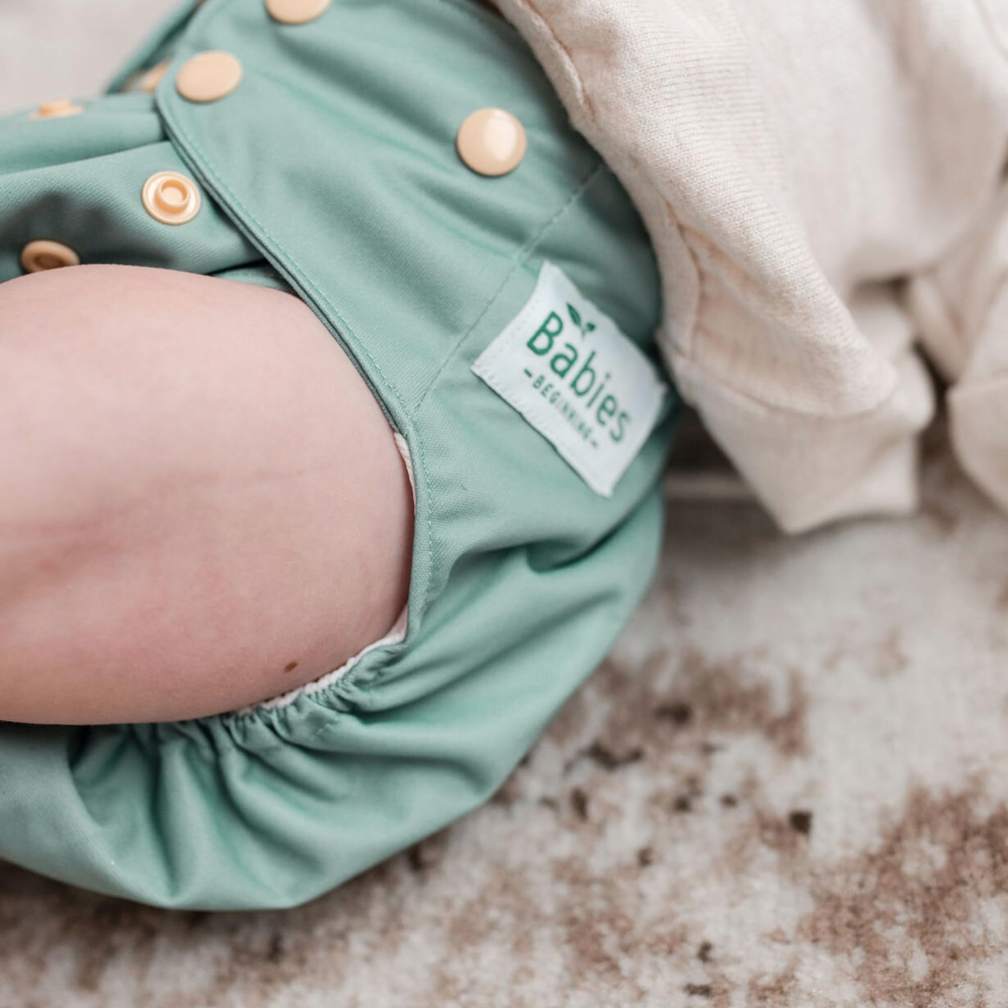 Babies Beginning 7-Pack Reusable Cloth Diapers with AWJ Interior – Includes 14 Absorbent Inserts and 1 Wet Bag – Adjustable, Waterproof, and Washable (Moss & Maple, Cotton Inserts)