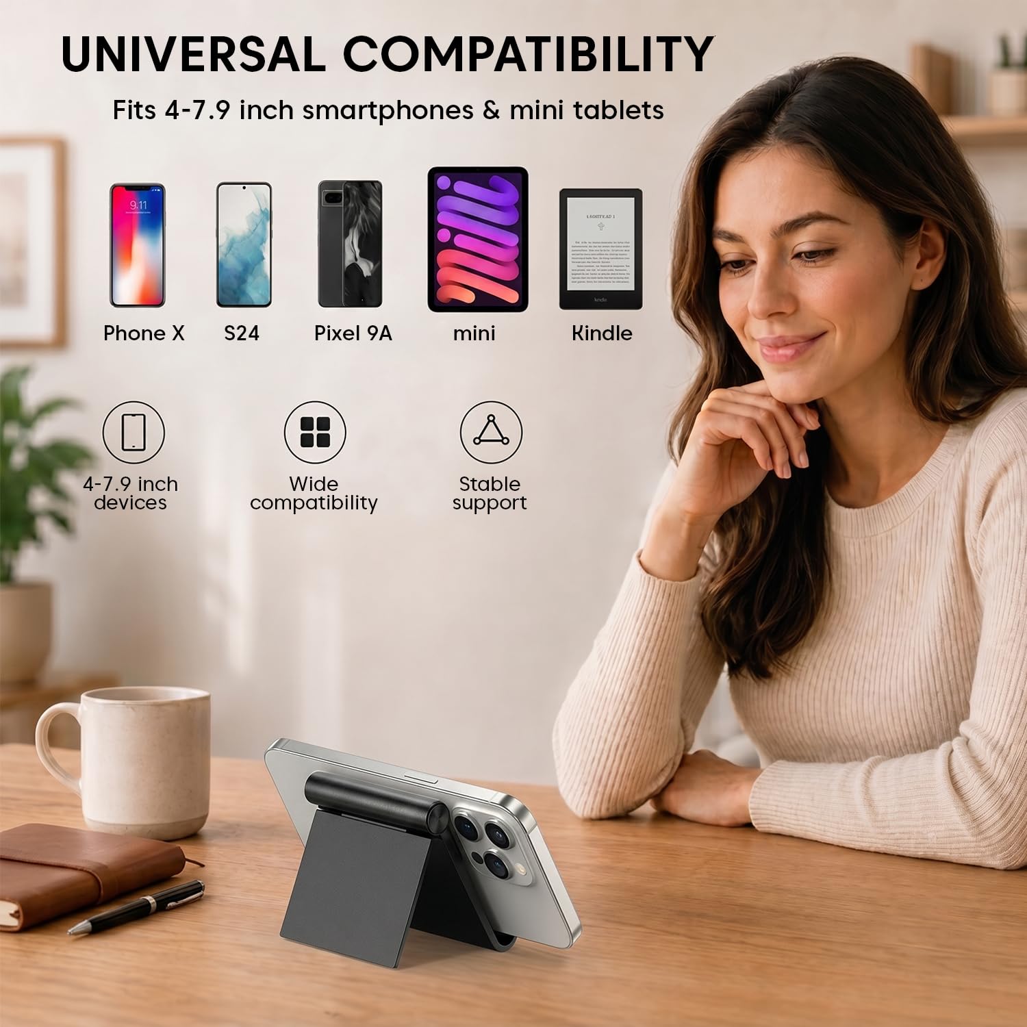 Sounce Foldable Phone & Tablet Stand for Desk, Adjustable, Portable, Black — Amazon image 6