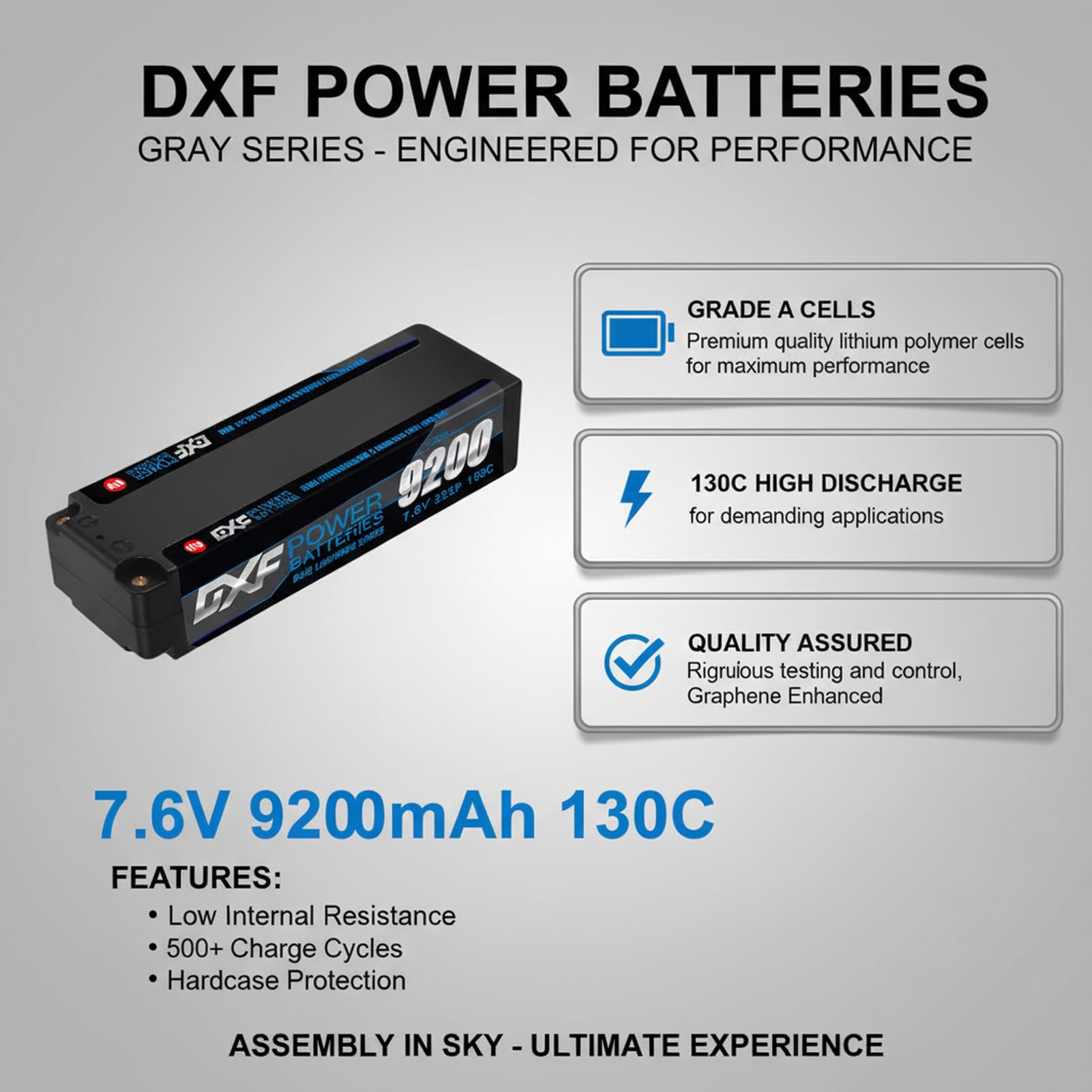 DXF 2 Confezioni Batteria LiPo 2S HV 7.6V 9200mAh 130C con Spina 5mm Deans T per Auto RC Aereo Elicottero Hobby Alta Potenza Lunga Durata Alte Prestazioni Ampiamente Usato