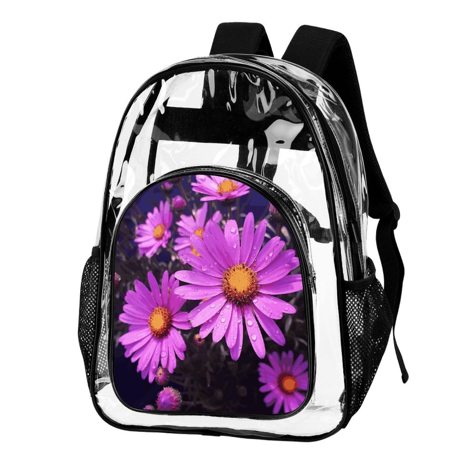 Summer Purple Flower - Zaino trasparente in PVC trasparente, per la sicurezza, il lavoro, i viaggi, lo stadio