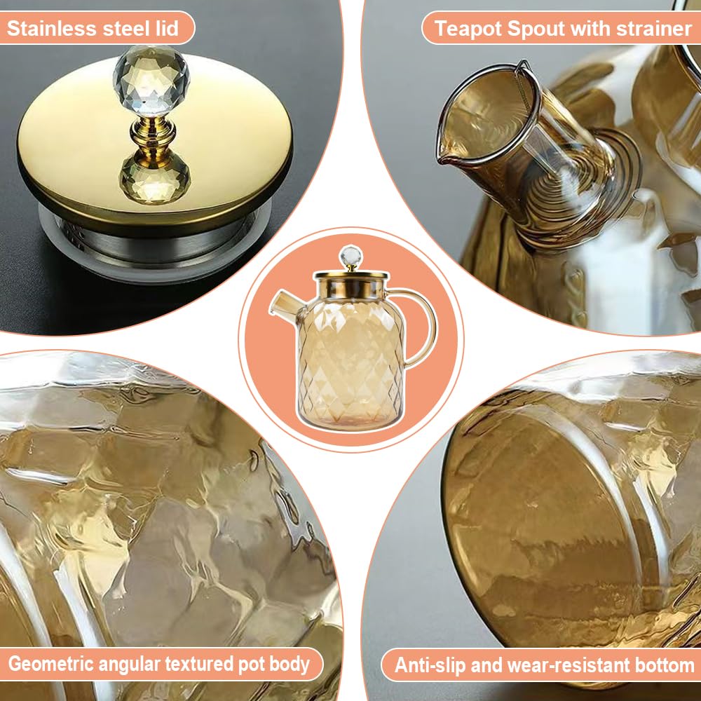 Théière en Verre 1.8L Résistance à Température -20℃-150℃ Théière Originale Théière en Verre Borosilicate Théière Transparente en Verre Théière Marocaine Transparente en Verre Ambre