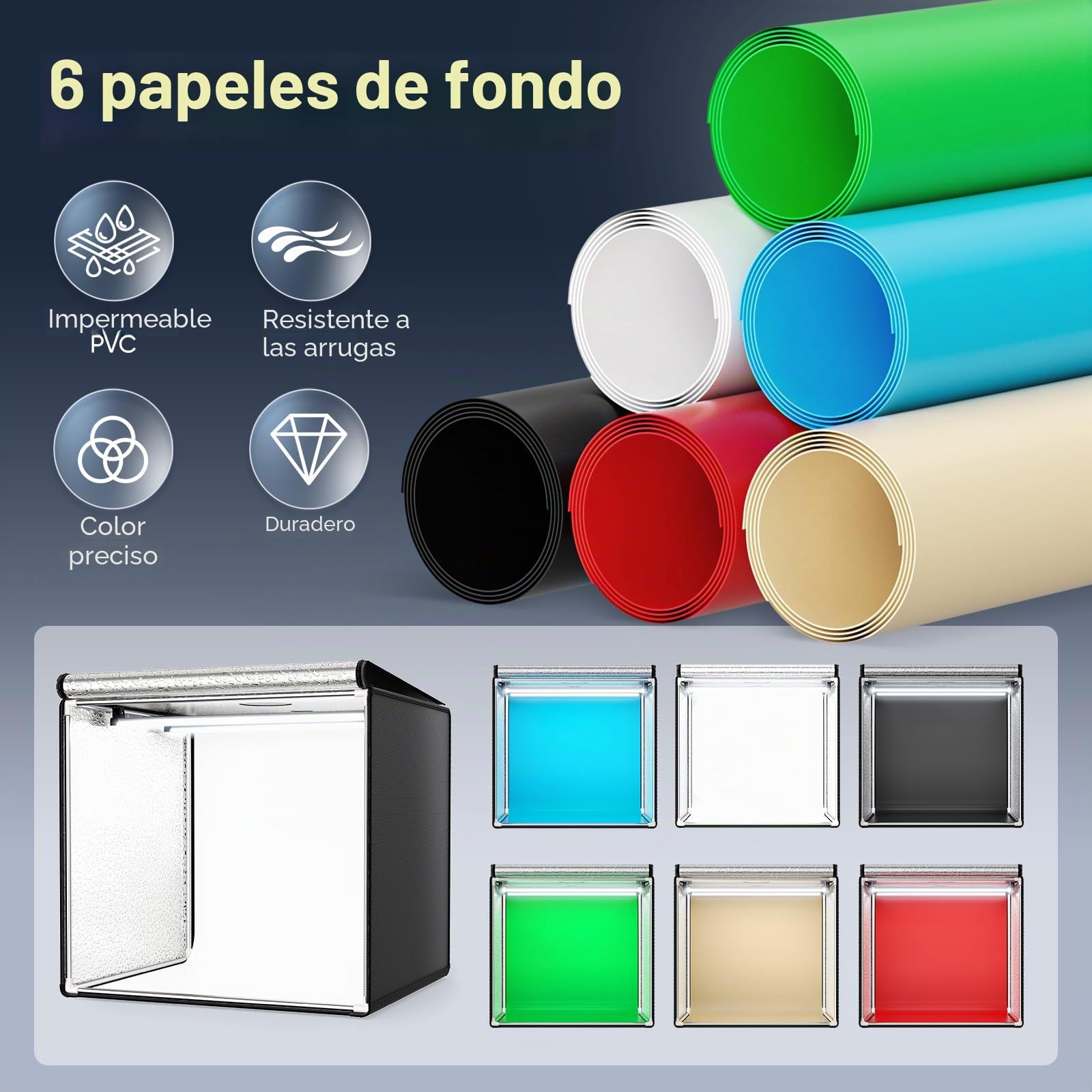 Caja de luz Fotografía 60x60x60CM, Caja de luz para Fotografía con Soporte, Brillo Ajustable 0-100% Estudio Fotográfico Equipada con 126 Cuentas LED Giratorias de 360°
