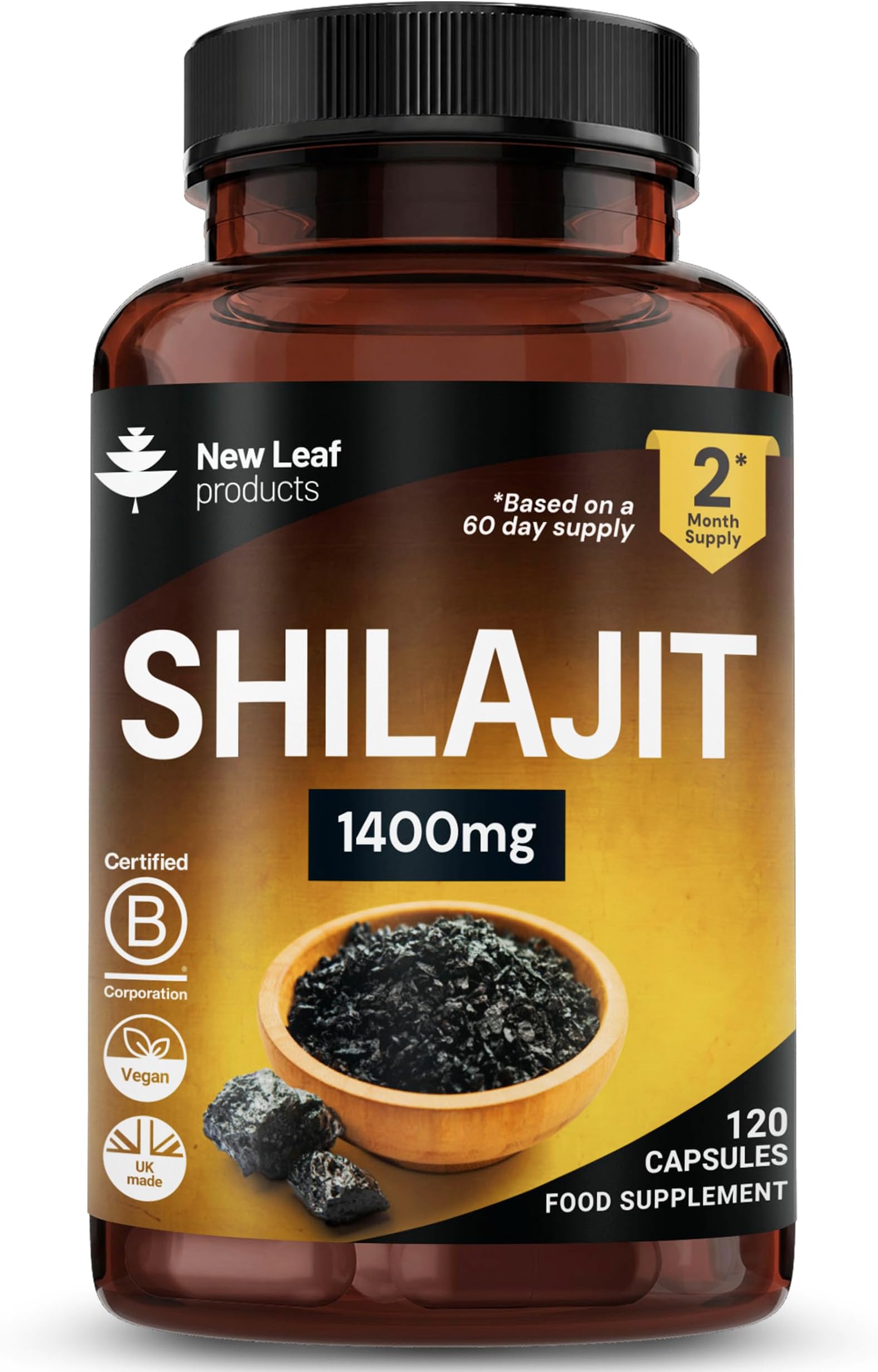 New Leaf Shilajit Capsules 1400mg, High Strength, 120 Count