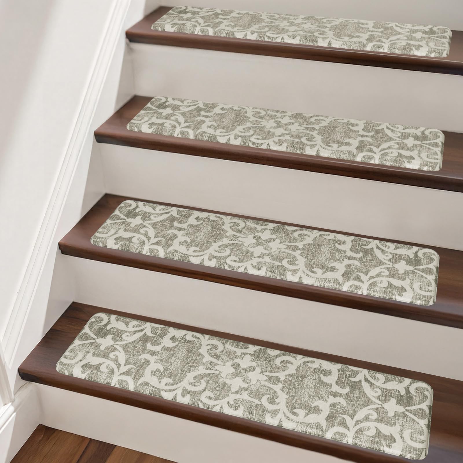 Tapis d'escalier d'intérieur marron clair pour sécuriser les marches en bois des enfants et chiens