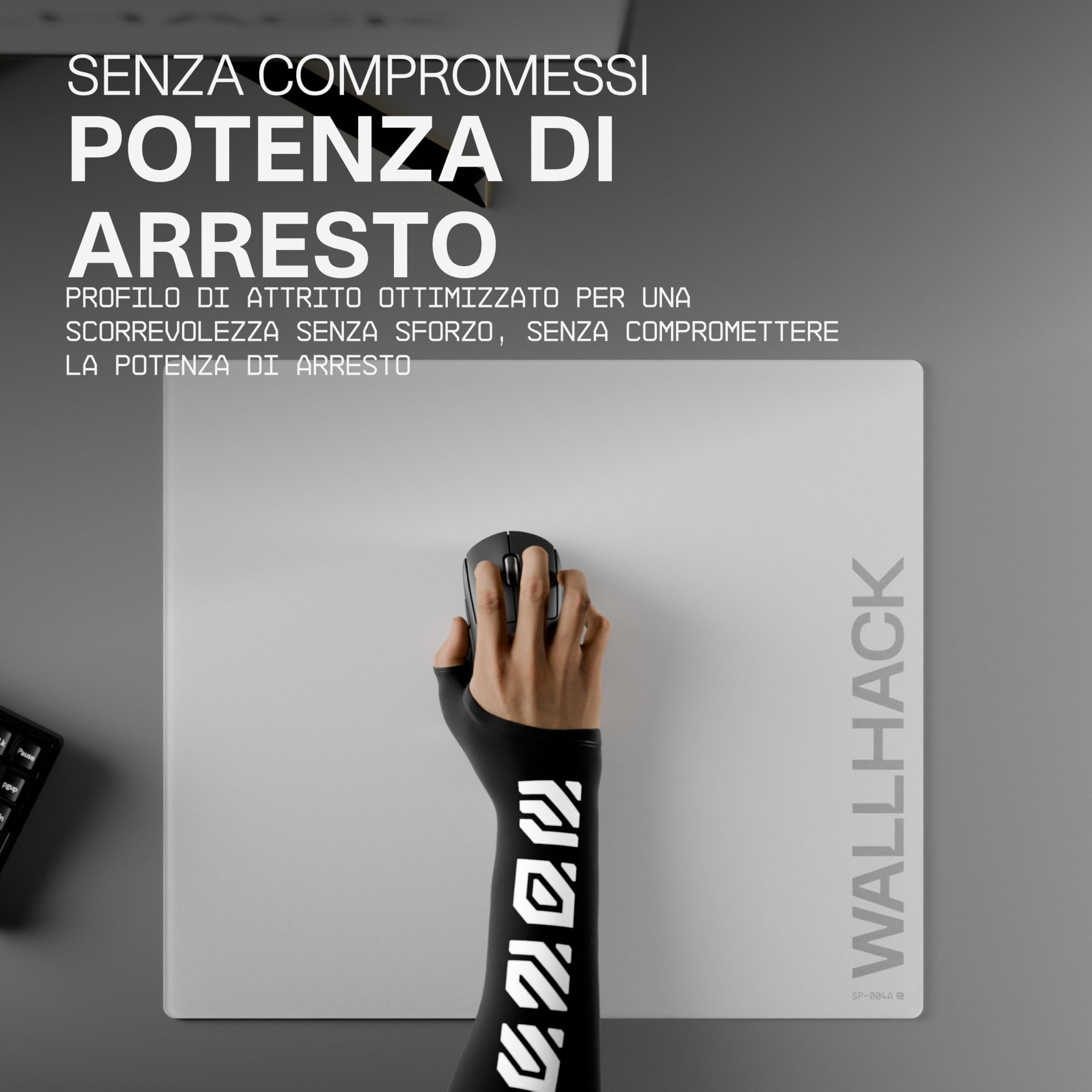 Wallhack SP-004A Mousepad da gaming in vetro – Superficie micro-incisa di 4ª generazione, scorrimento ultra-rapido con potere di arresto, vetro temperato, resistente e portatile, 390×450 mm | Bianco