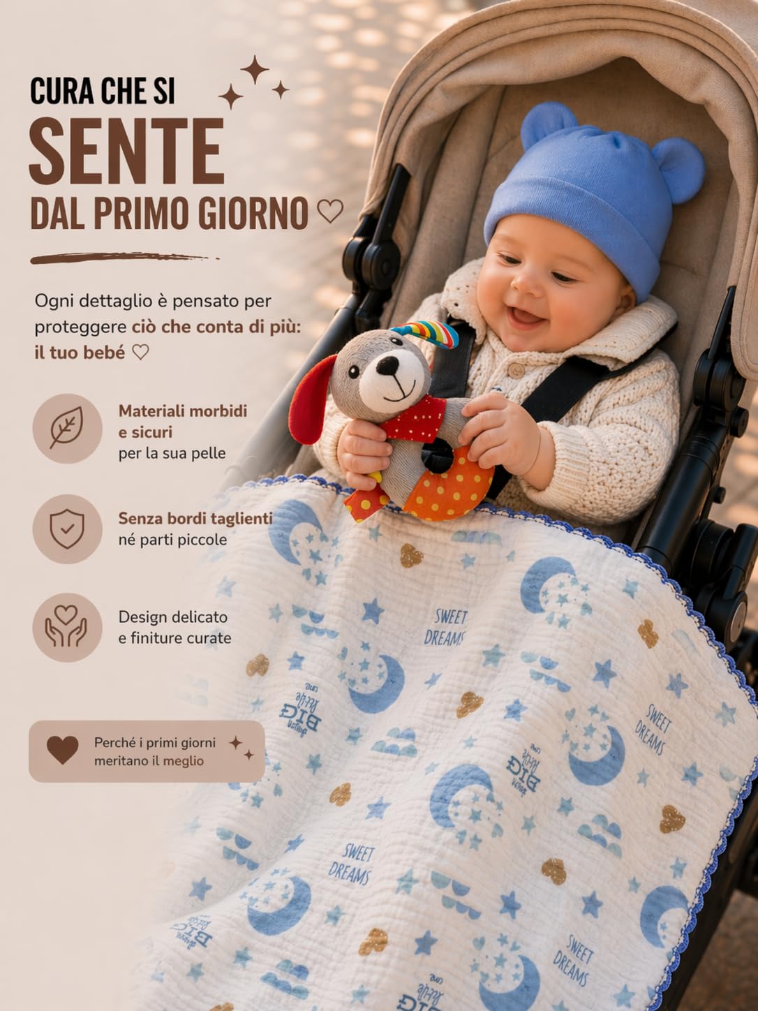 Regalo Neonato Maschio Femmina - Regalo Nascita Bimbo Bimba - Set Nascita 8 Pezzi con Valigetta, Copertina in Cotone, Peluche e Sonaglio - Cofanetto Regalo