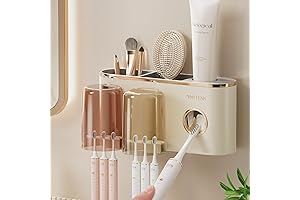 Toothbrush Holder Wall Mounted - Bathroom Decor with Toothpaste Dispenser