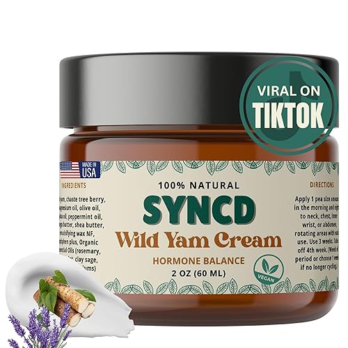 Syncd Crema de ñame silvestre para el equilibrio hormonal y el alivio de la menopausia, crema orgánica derivada de plantas para sofocos, calambres