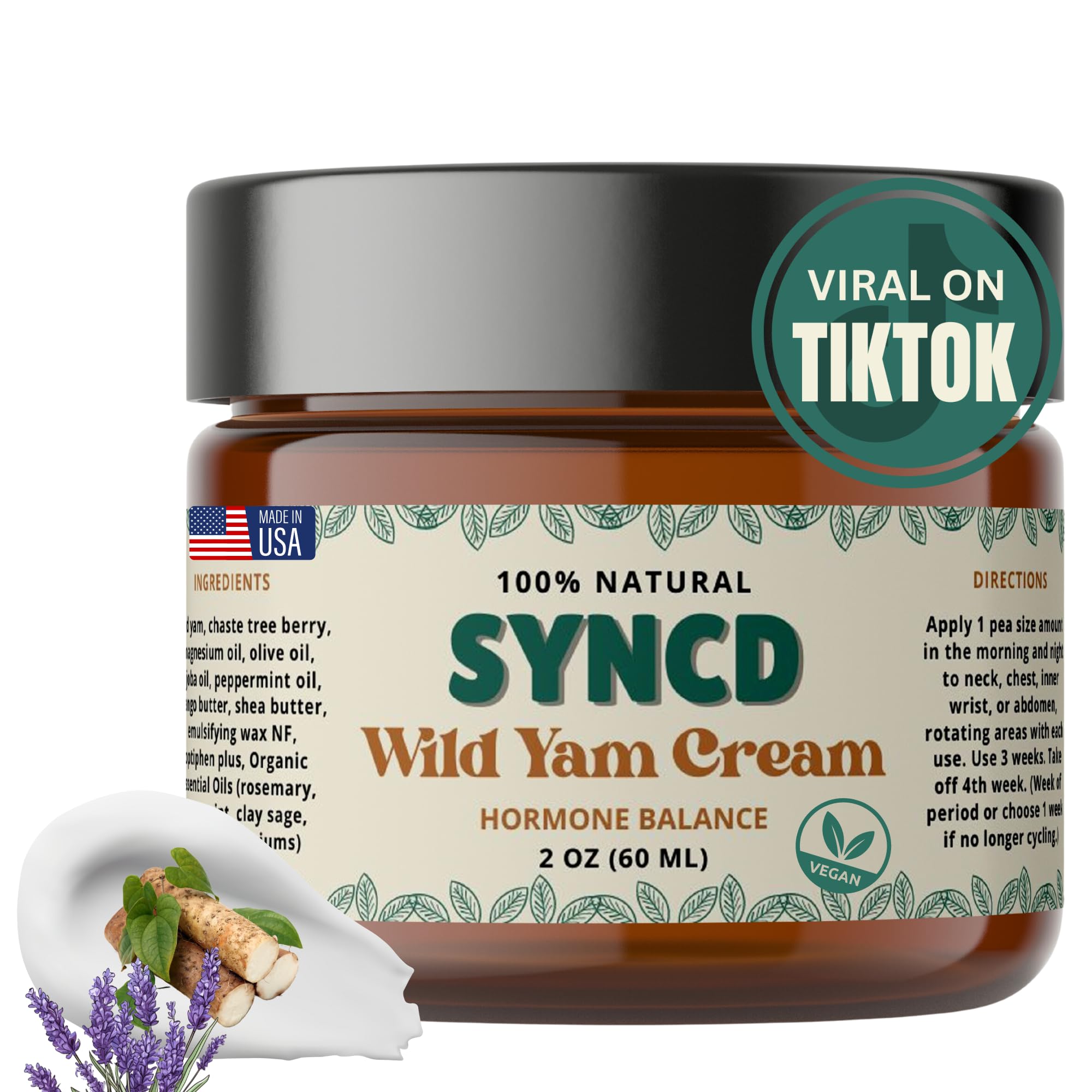 Syncd Wild Yam Cream for Hormone Balance & Menopause Relief - Organic Plant Derived Cream for Hot Flashes, Menstrual Cramps & Night Sweats - Australia Dr. Barbara O'Neill Recommended - Made In USA