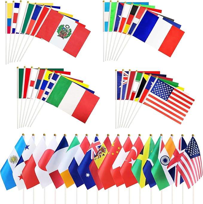 Premium 100 Country Mini Flag Sticks For Celebrations