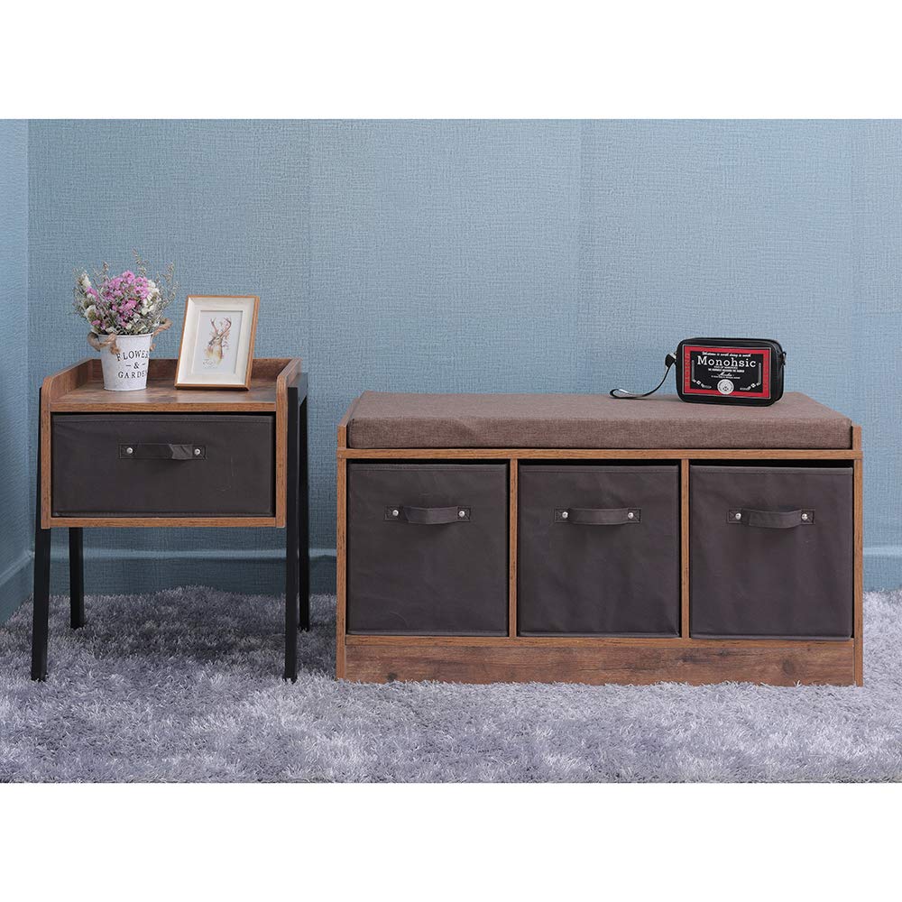 Iwell Rustic Nightstand Wooden Small Side Table With 1 Removable Fabric Drawer For Small Spaces End Table For Bedroom Solid Wood Legs Bzx006f Amazon Sg Home