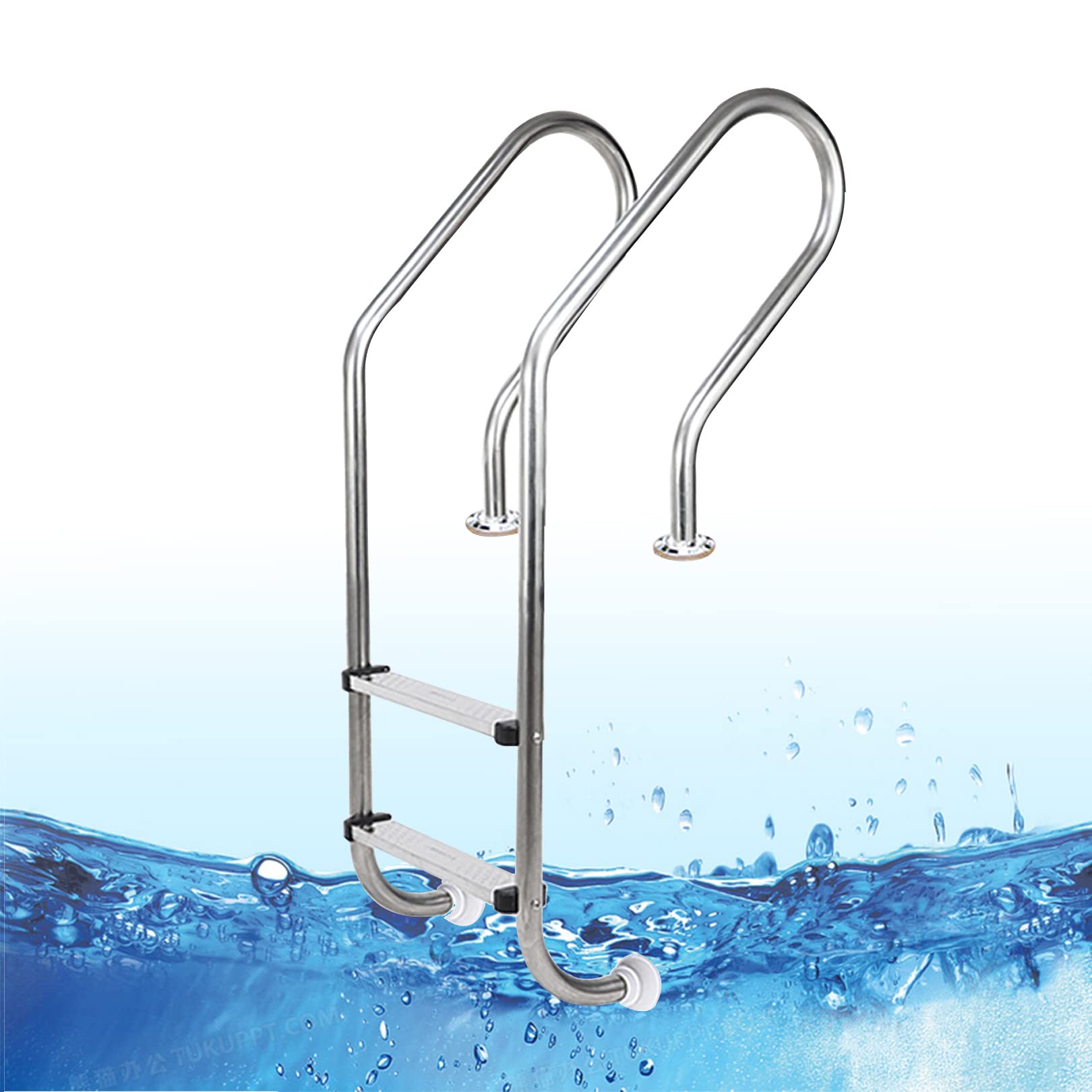 main courante de piscine Échelle de sécurité pour piscine, Échelle de piscine en acier inoxydable 304 à 2 marches, Escaliers de piscine antidérapants pour piscines creusées - montage facile tube ino