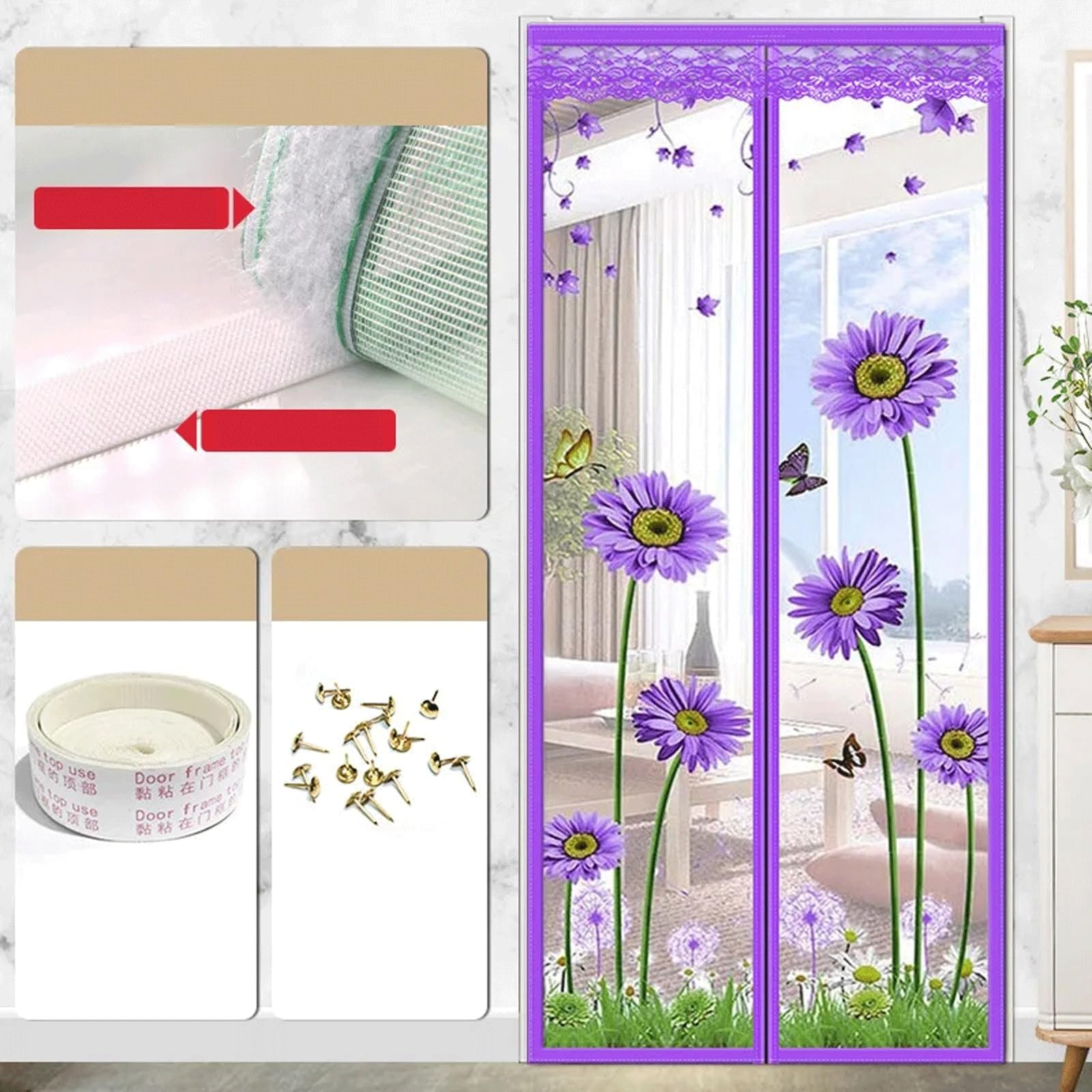 Fralhqfl !Color5 Reinforced Magnetic Shielding Door, Mosquito Net, Insect Curtain, Sturdy Door Shield Magnetic Closure, Hands-Free Mesh Partition, Magnetic Shield Door Curtain For Front Patio Sliding Door