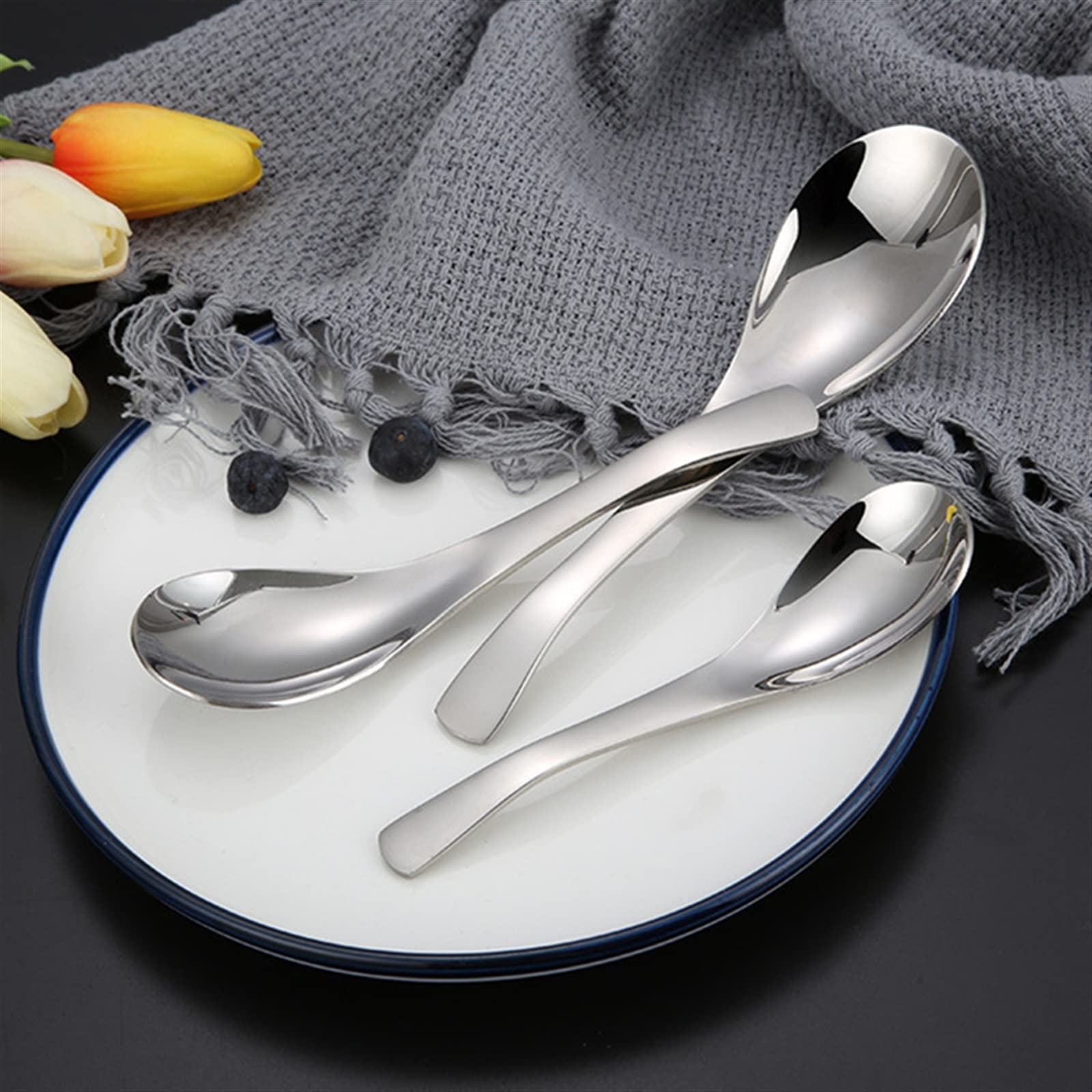 JINGYAN Cuillères à glace Stainless Steel Spoon Ice Cream Dessert Fruit