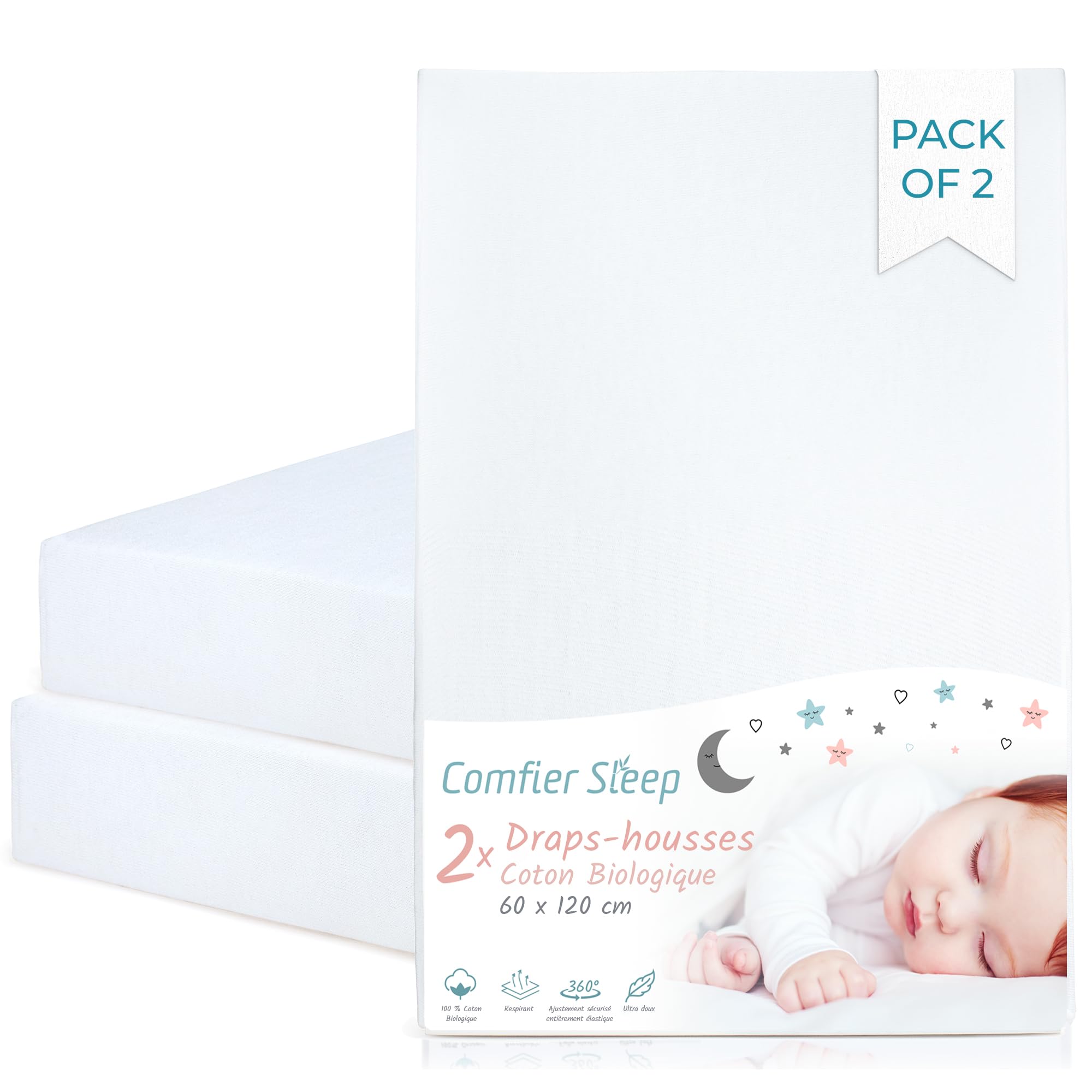 Spannbettlaken 60x120 Baby Aus 100% Komplett Natürlicher Bio-Baumwolle Spannbetttücher Farbe Weiss 2er-Set Ultraweich Und Bequem Für Ihr Baby