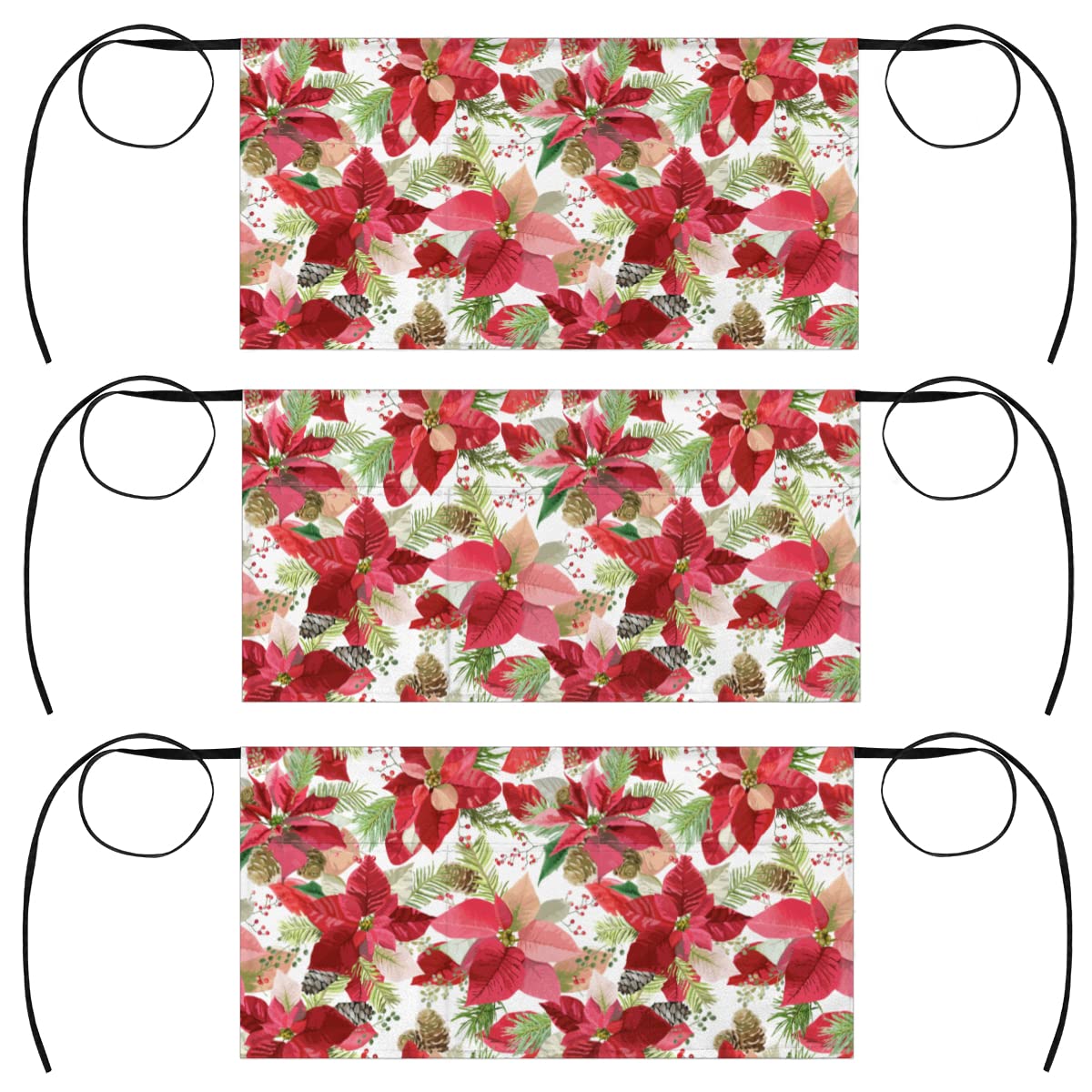 bisibuy 3 Pack Server Aprons with 3 Pockets, Red Floral Blossom Waitress Waiter Wasit Apron for Women Men Restaurant Bistro Cafe Bars Half Aprons Waitress Server Accessories