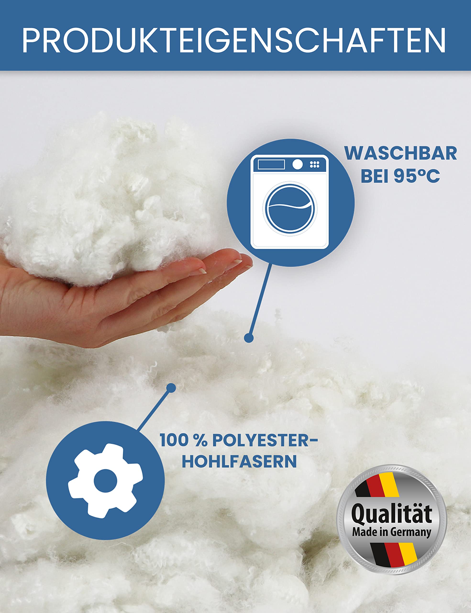 Primaflor Polyesterhohlfasern - 4 kg Waschbare Watte zum Basteln, Füllen und Ausstopfen, Allergiker Geeignete Füllwatte für Kissen, Stofftiere oder Hundebetten, Bastelwatte Made in Germany