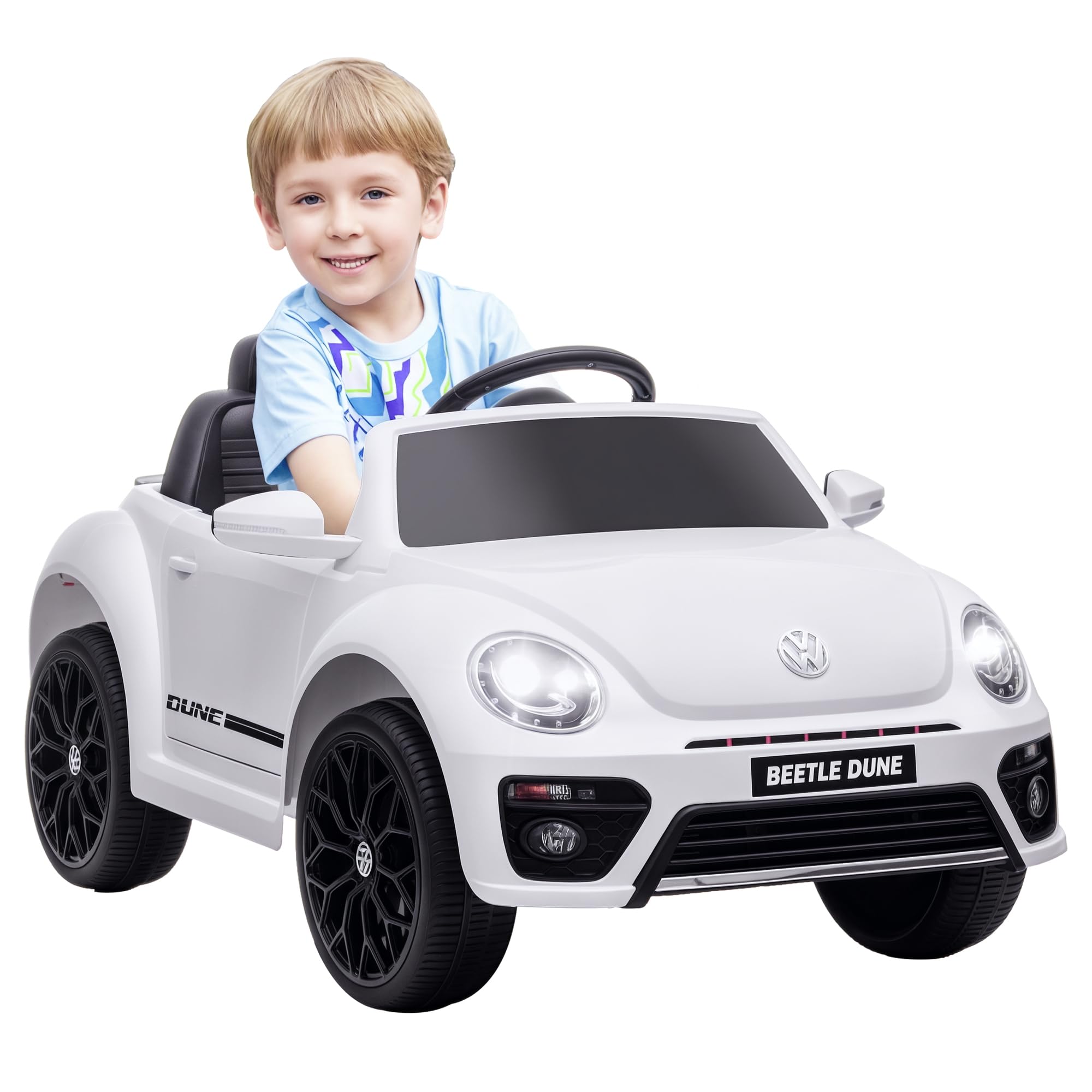 AIYAPLAY auto elettrica per bambini 12V auto per bambini con telecomando 2.4G, musica, clacson, auto elettrica con luci LED, connessione USB/MP3, 3-5 km/h, per bambini 3-5 anni, bianco