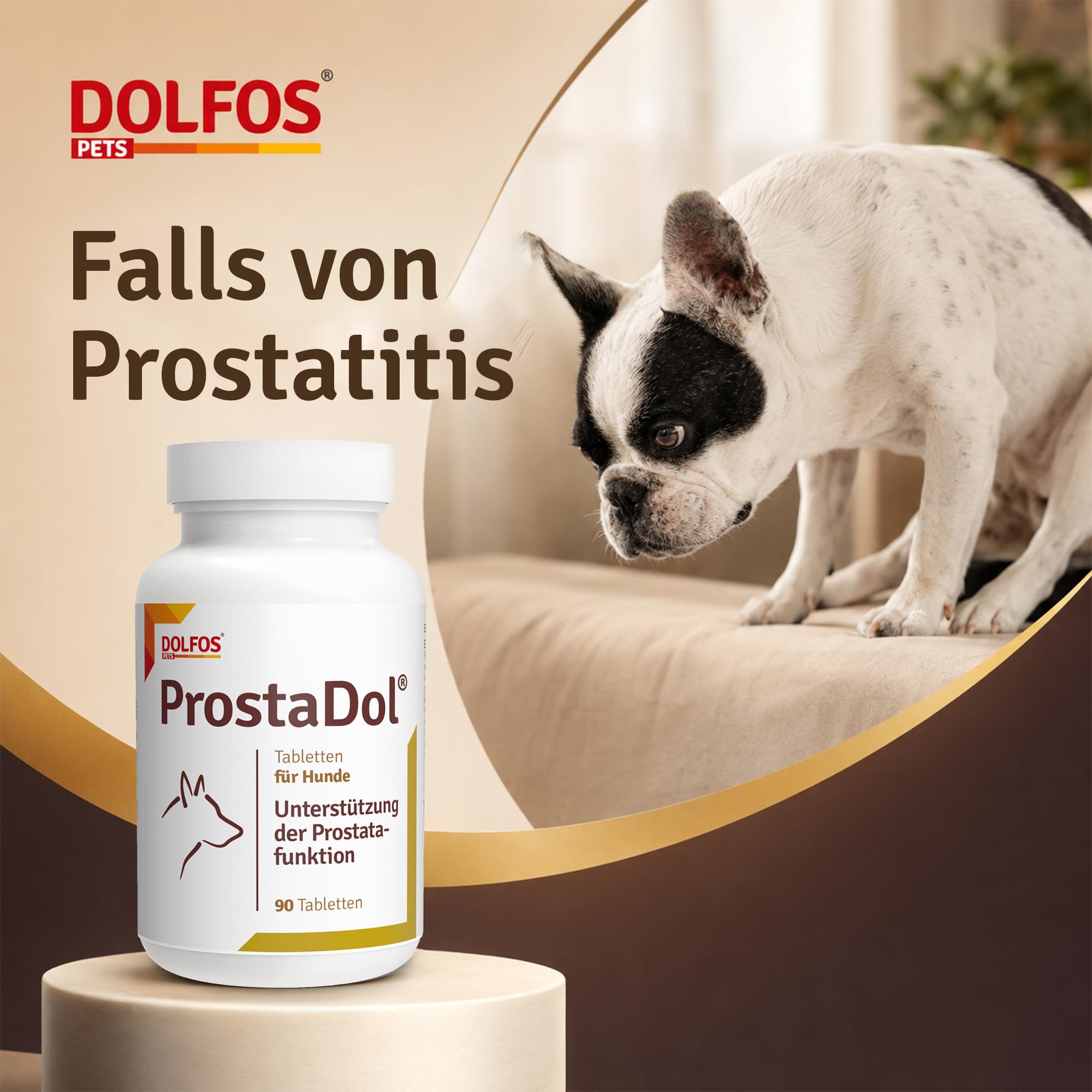 DOLFOS PETS ProstaDol, 90 Tabletten für Hunde, Prostata Hund & Harnwege unterstützen, Mit Kürbiskern Cranberry Hund, Natürliches Nahrungsergänzungsmittel bei Inkontinenz & Blasenschwäche