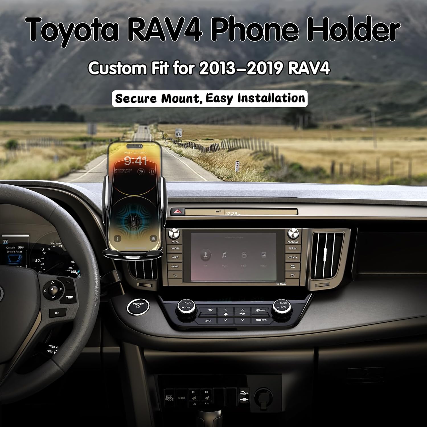 Car Phone Mount for Toyota RAV4 2013–2018, 15W Fast Charging Auto-Clamping RAV4 Phone Holder, Stable & Reinforced Ball Joint, 360° Adjustable RAV 4 Phone Mount Car Accessories