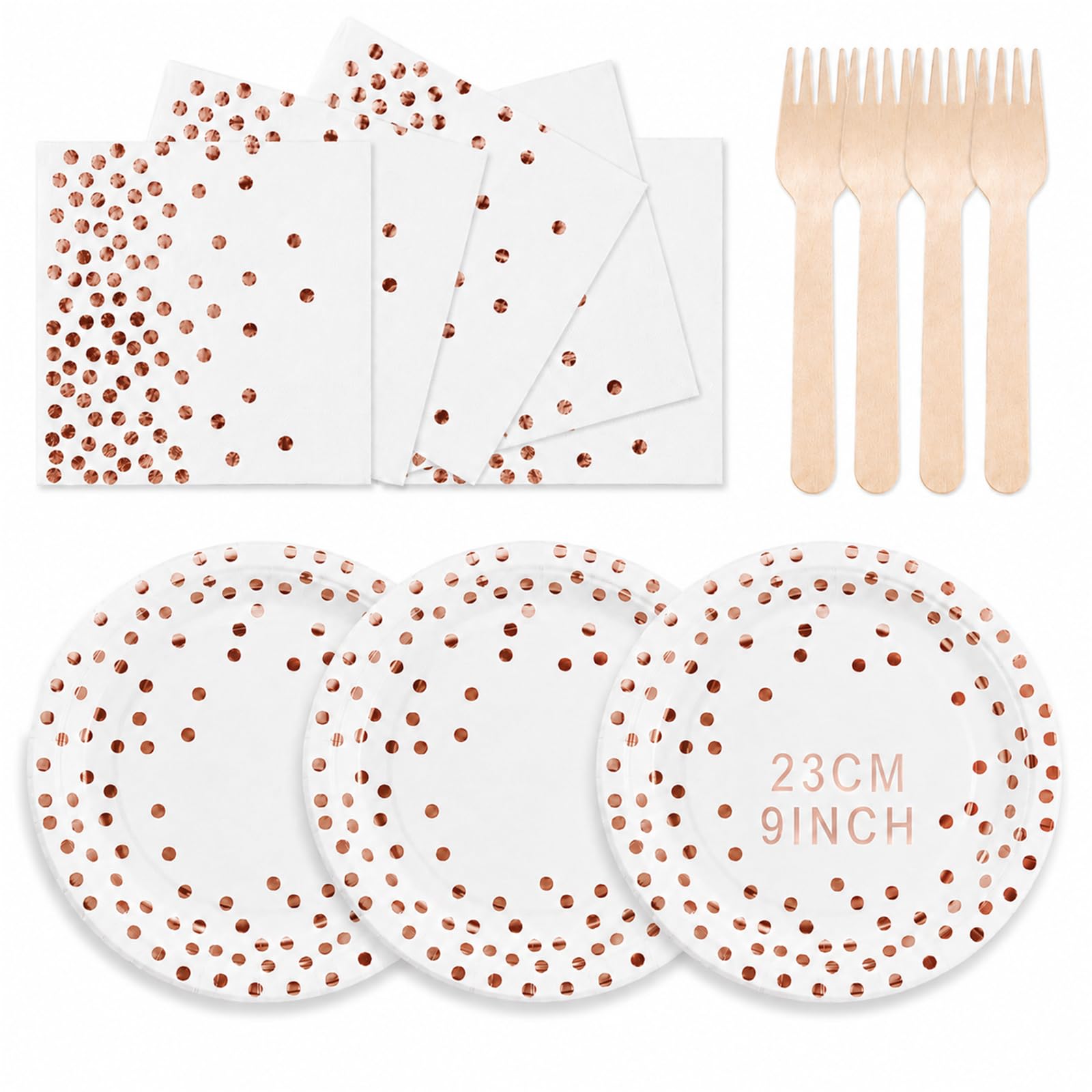 ZblPyro 72 Pcs 9in White Rose Gold Paper Plates and Napkins