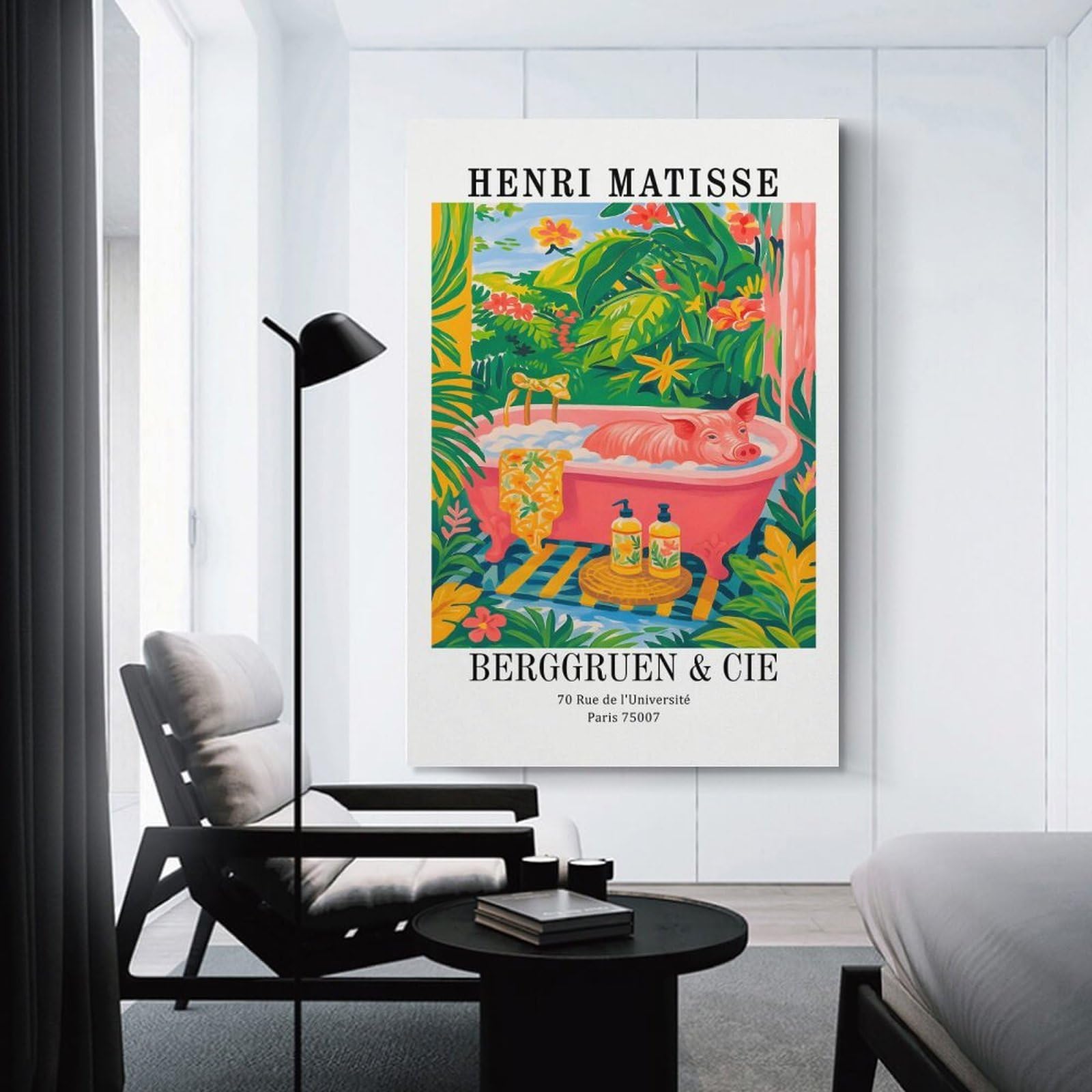 Junmoney Unframe-Style-9 Henri Matisse Pig In Bathtub Art Canvas Wall Decor, 24X36inch(60X90cm), For Bedroom, Guest Room Or Reading Nook, Canvas Wall Decor For Personal Spaces