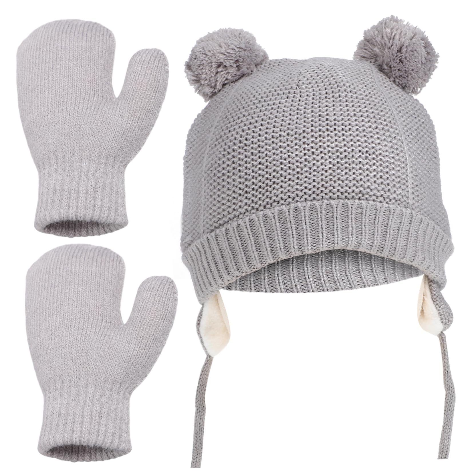 COSMEVIVI Boy Hat Mittens Baby Girls Winter Hat Set Warm Fleece-Lined Cap Gloves