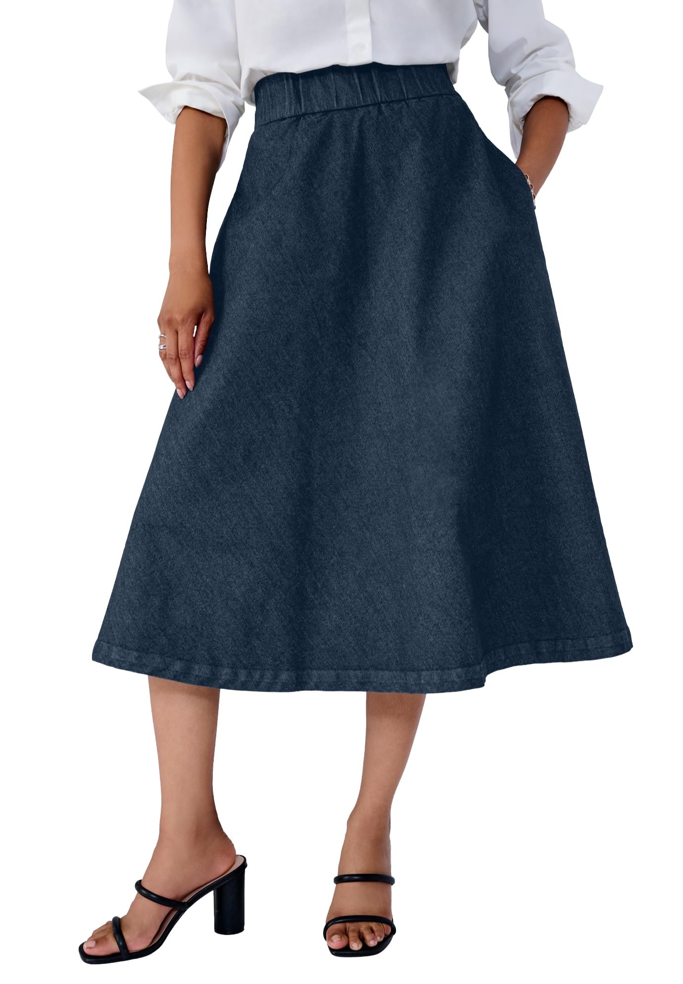 Jessica London Womens Plus Size Comfort Waist Stretch Denim Swing Skirt