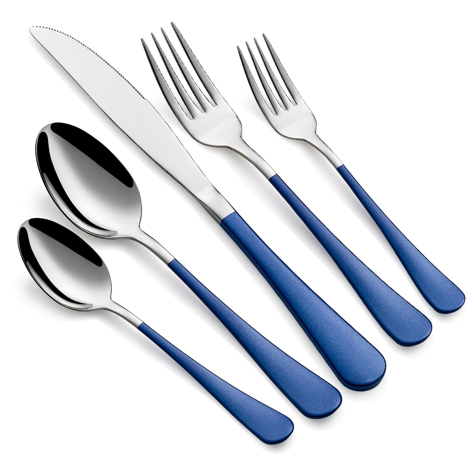 LKTDYMEG 20-Piece Dark Blue Handle Silverware Set
