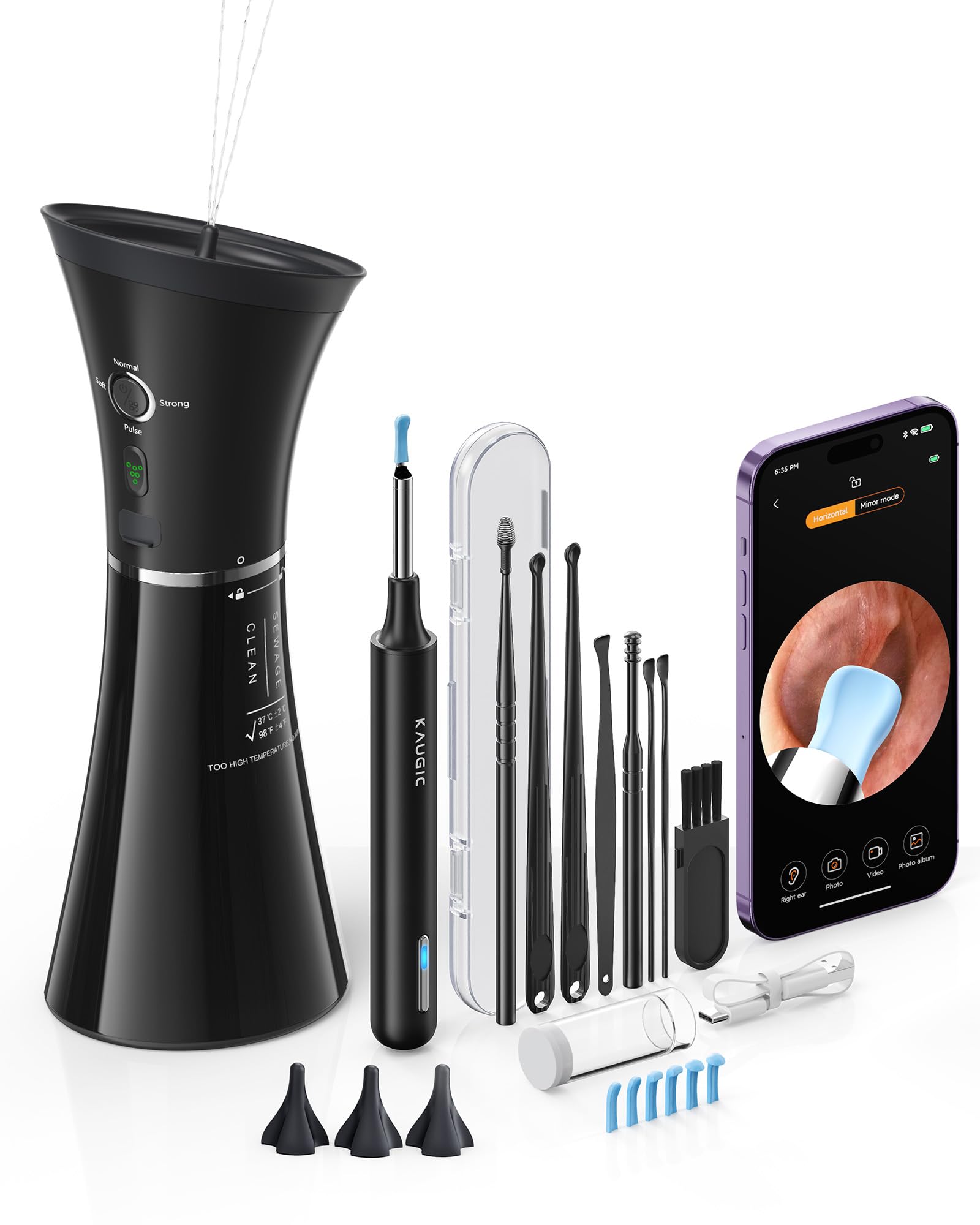 KAUGIC Ear Cleaner with Camera – Gentle & Effective Ear Wax Removal Kit – Smart Visual Inspection & Water Flushing System for Safe Ear Care