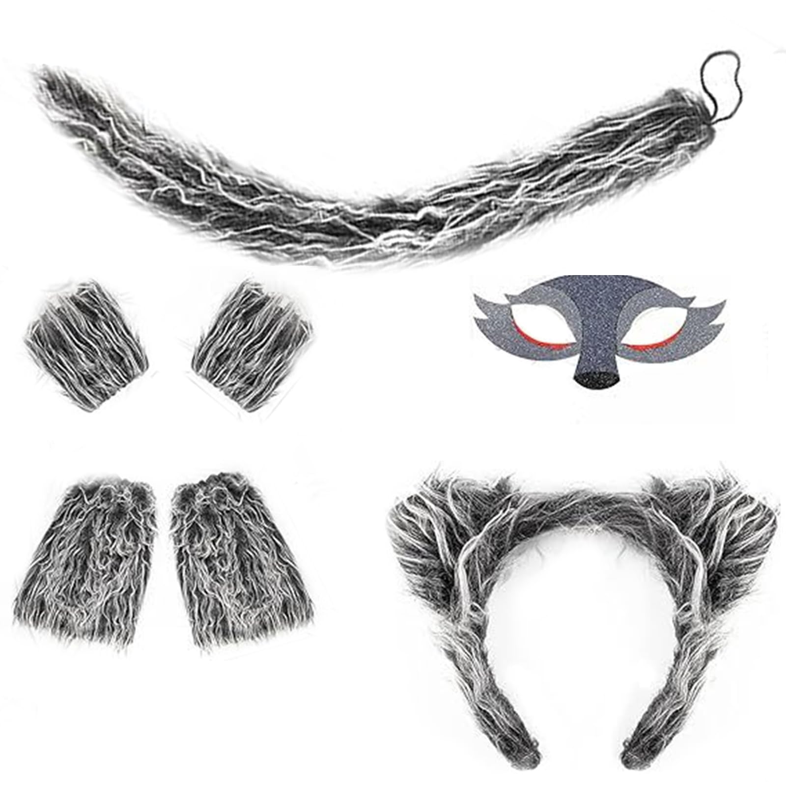 Yhplxyuus Kids Wolf Costume Set with Elegant Headbands and Tail Jungle Animal Dresses Up for Halloweens Party Supplies Decoration Jungle Animal Dresses Up