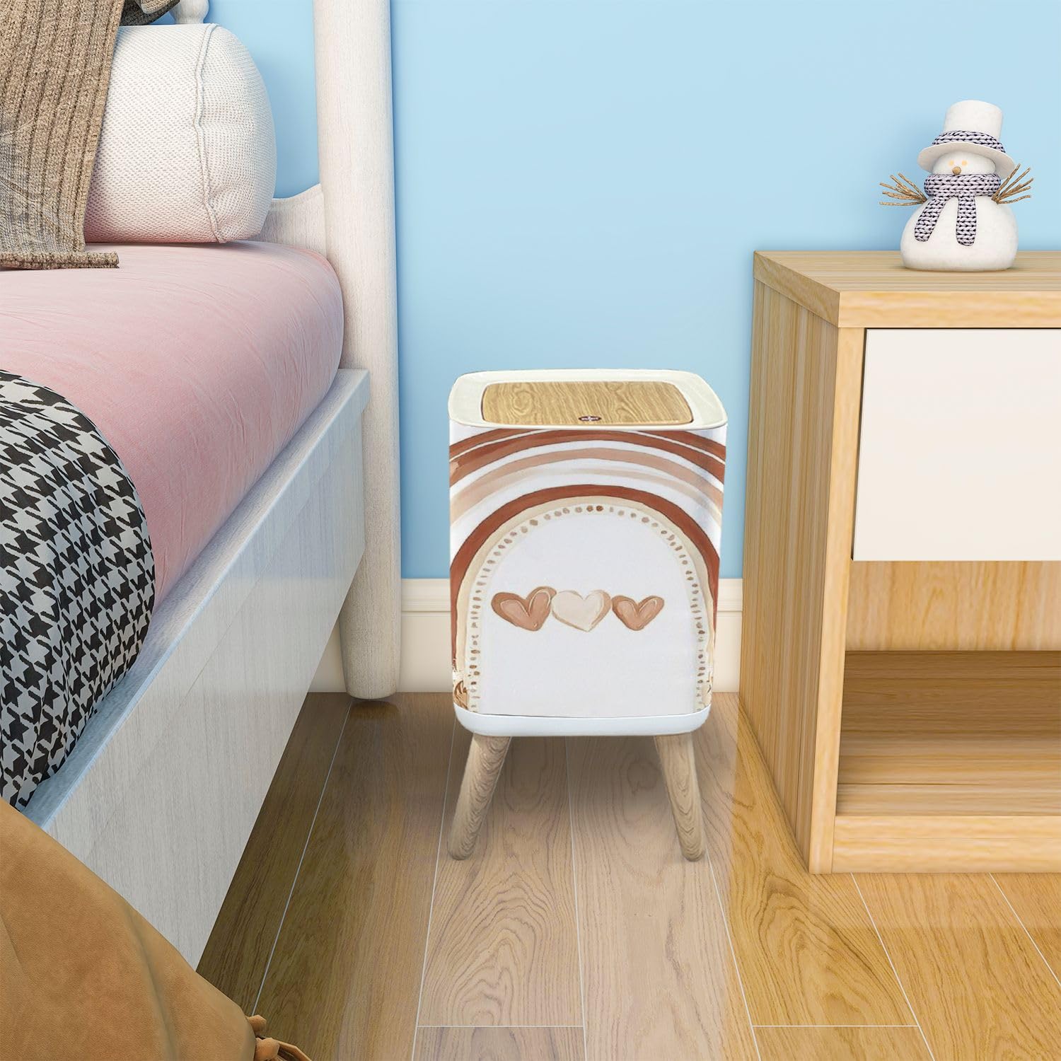 Trash Can with Lid Scandinavian Boho Rainbow Print for Playroom with Neutral Garbage Can Rectangular Waste Bin Press Cover Dog Proof Wastebasket for Kitchen Bathroom Living Room Nursery