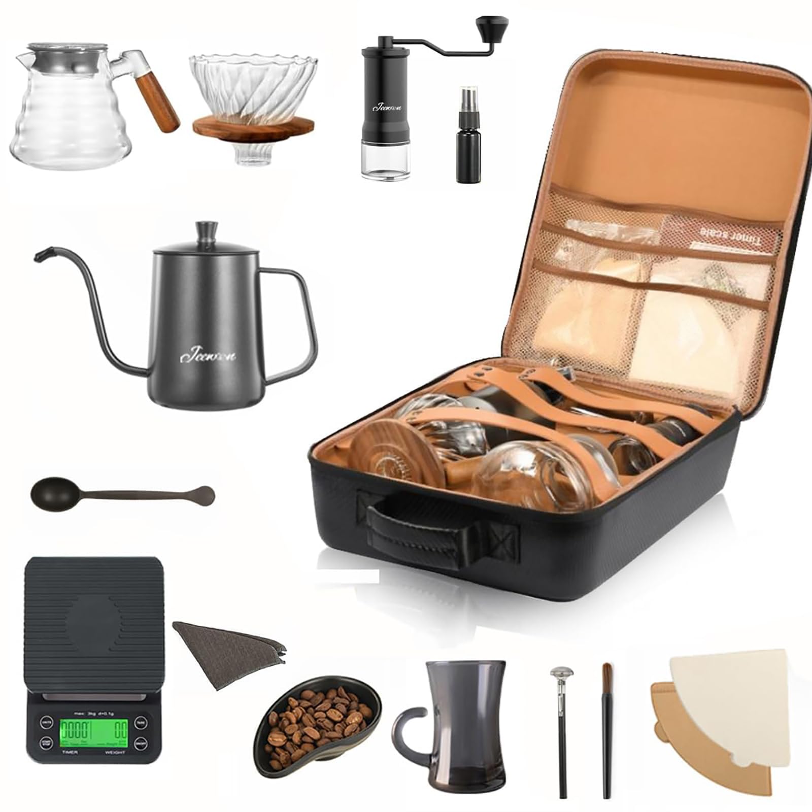 V60 Coffee Kit, V60 Set, Pour Over Coffee Maker Set 14 pcs, Professional Drip Coffee Tools Kit with Portable Carry Case for Travel, Office and Home, Coffee-Lover Barista Drip Tools Gift 14 PCS V60 Coffee Kit