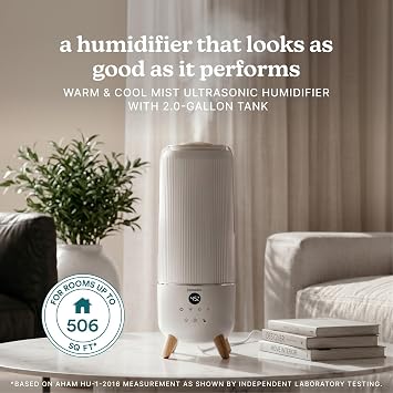 Homedics Warm and Cool Mist Ultrasonic Humidifier, Top Fill 2-Gallon Tank