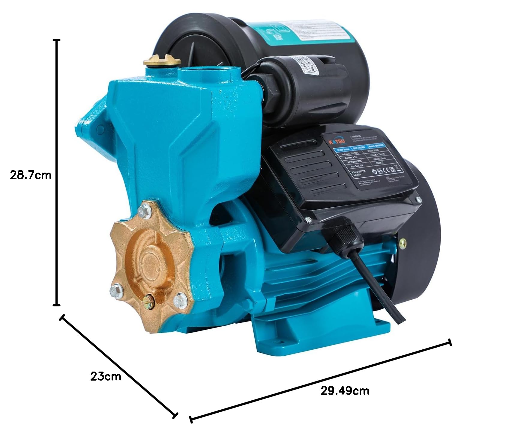KATSU Tools Pompa di aumento della pressione dell'acqua Controllo della pressione semiautomatico Autoadescante 370W Adatto per rubinetti dell'acqua domestici da giardino 151408