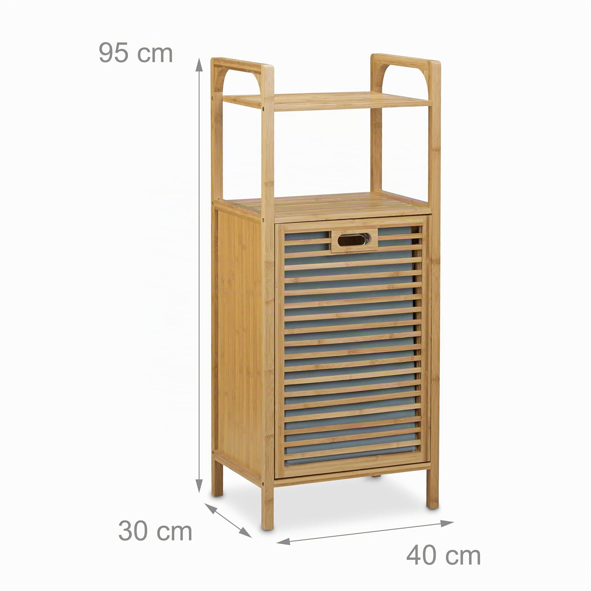 Relaxdays Mobiletto con Portabiancheria, Bambù, 95x40x30 cm, 2 Ripiani, da Bagno, Cesta pieghevole, 25 L, Legno Naturale