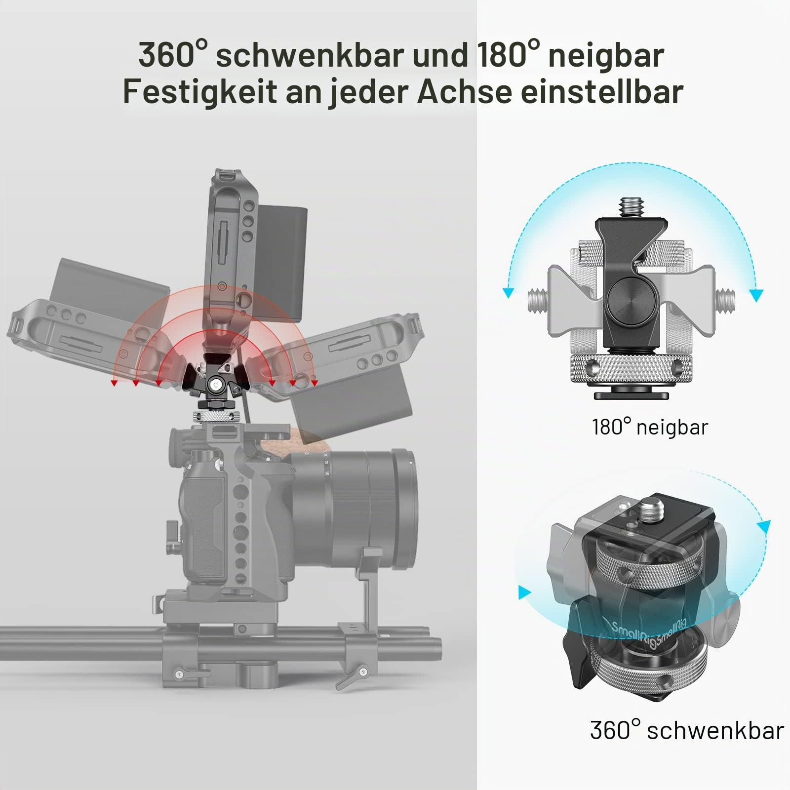SMALLRIG Kamera Monitor Mount mit Kaltschuhadapter, 360° drehbar und 180° neigbar, Verstellbarer Monitorhalter mit Rändelschraube zum Einstellen der Spannung, mit Anti-Twist-Design – 2905B