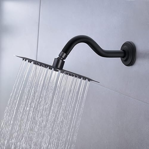 Miniatura 2 de Brazo de ducha curvado en forma de S de 8 pulgadas con brida de acero inoxidable, brazo de tubo de repuesto, montado en la pared, negro mate