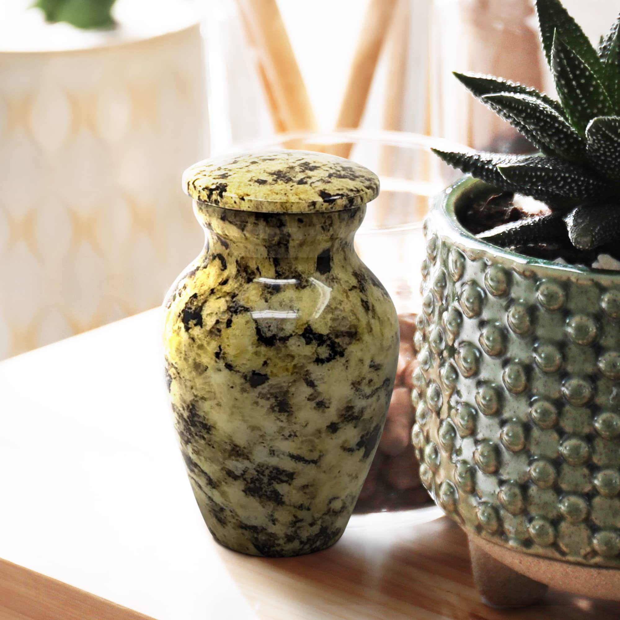 Small Keepsake Urn For Ashes - Yellow & Silver Mini Urn With Velvet Box, Holds 3 Cubic Inches - View #4