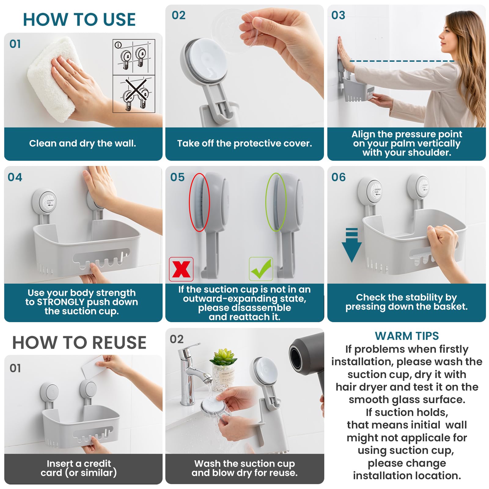 TAILI Mensola Doccia con Ventosa Senza Foratura Scaffale Organizzatore da Bagno a Parete per Shampoo, Lavaggi per il Corpo Portasapone Doccia da Appendere