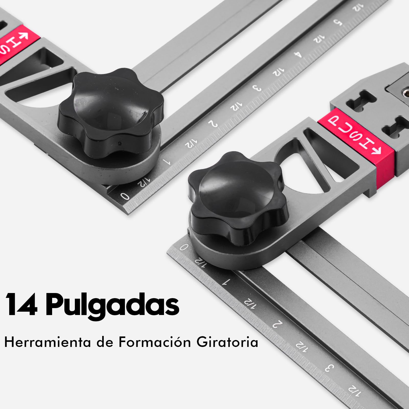 Herramienta de Plantilla para Peldaños de Escalera, Herramientas Medición Escaleras con Medidores Angulo e Indicadores Escala para Soporte Escaleras Tabiques (Longitud Ajustable 17,9 a 50,9 In)