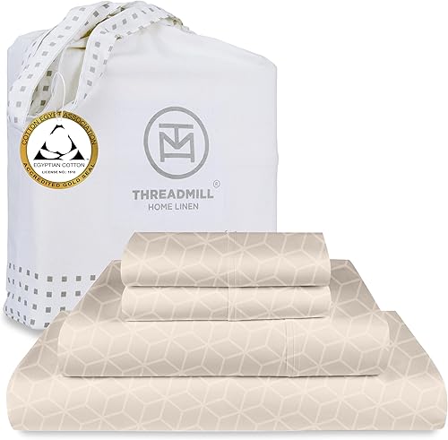 Threadmill Juego de sábanas de algodón egipcio tamaño matrimonial  Sábanas 100% algodón egipcio certificado para cama de tamaño matrimonial  Juego