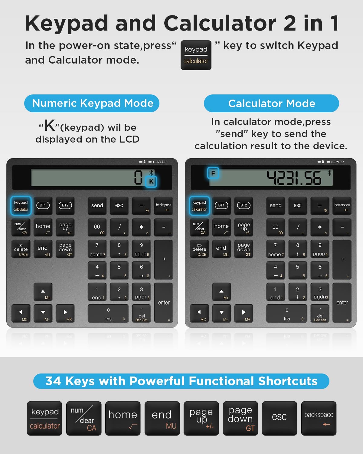 Teclado numérico recargable, teclado numérico Bluetooth para portátil