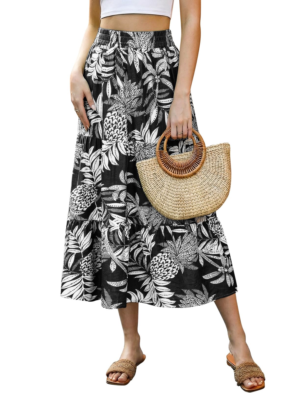 Adigaber Gonna Lunga Donna Vita Elastica Stampa Floreale retrò Elegante A-Linea Gonna