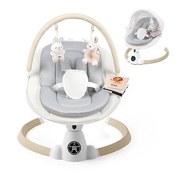 Baby Swing for Infants, Portable Electric Baby Swings with Bluetooth, 5 Swing Speed, 10 Melodies, 5-Point Harness, Remote Control & Touch Panel - Infant Swing for Indoor & Outdoor Use, Wood Grain